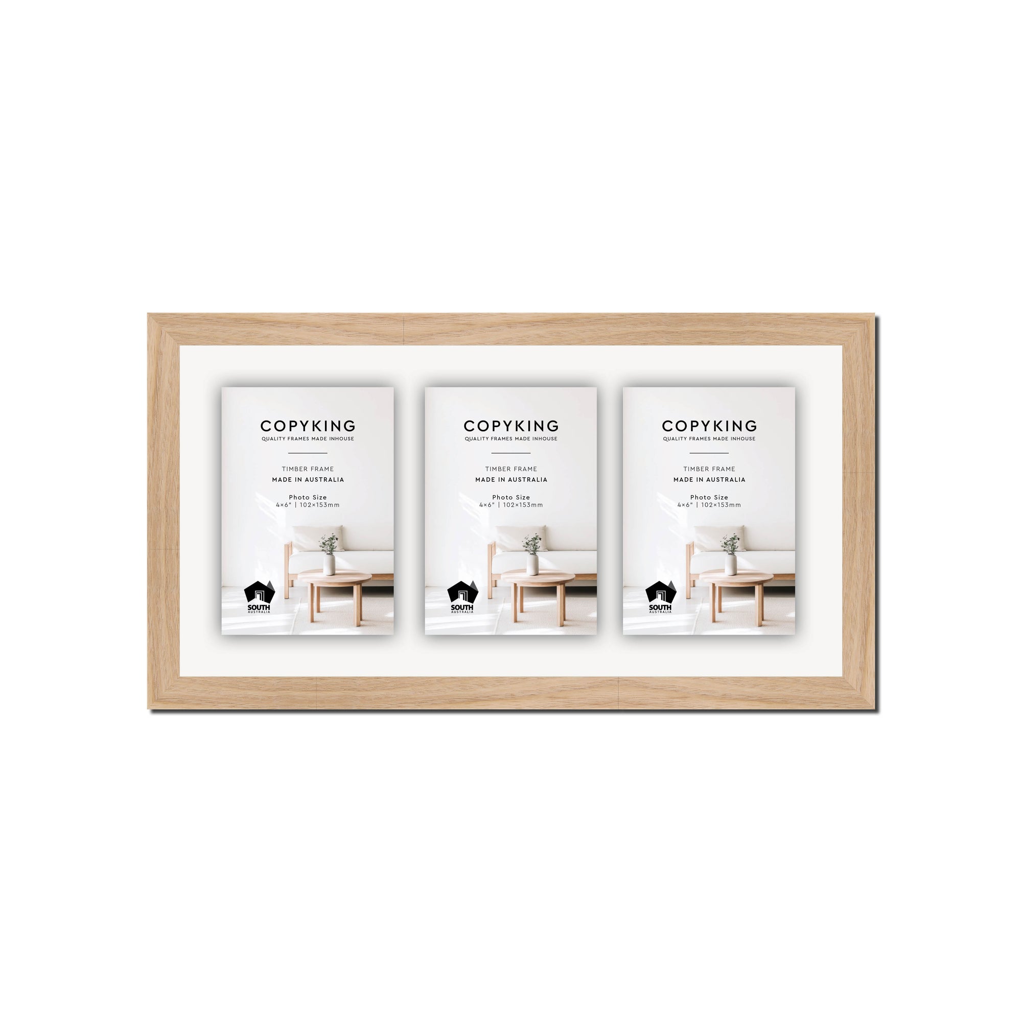Australian Oak 20mm Wood Collage Photo Frame - 8" x 16" - 3 Photos (4" x 6")