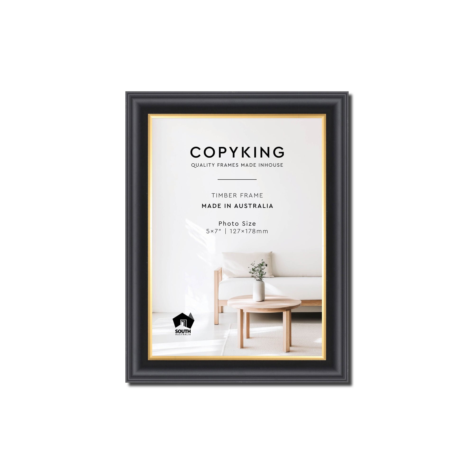 Black/Gold 20mm Wood Photo Frame - 5" x 7" (127mm x 178mm)