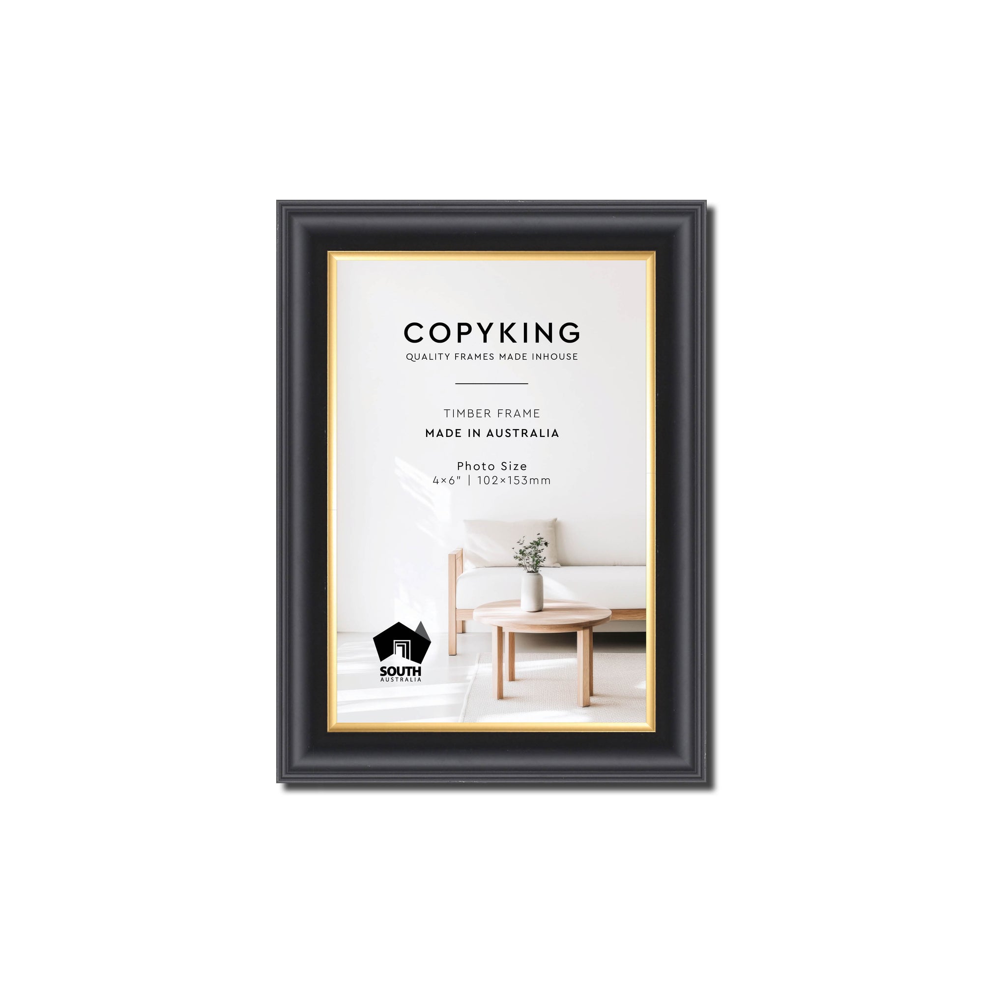 Black/Gold 20mm Wood Photo Frame - 4" x 6" (102mm x 153mm)