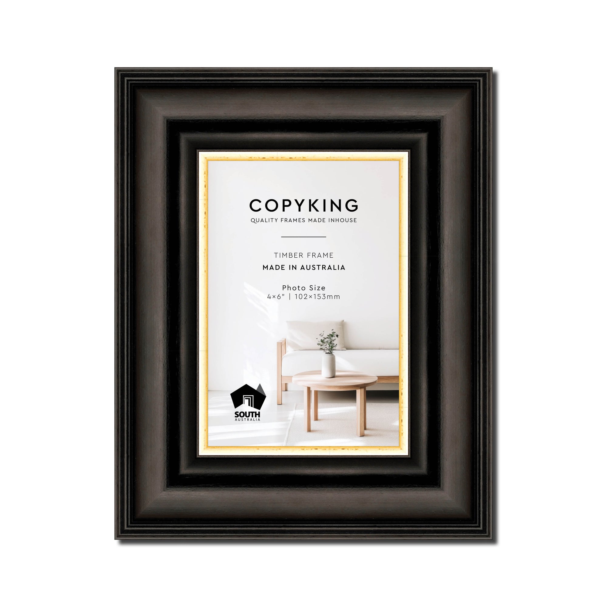 Black/Gold 50mm Wood Photo Frame - 4" x 6" (102mm x 153mm)