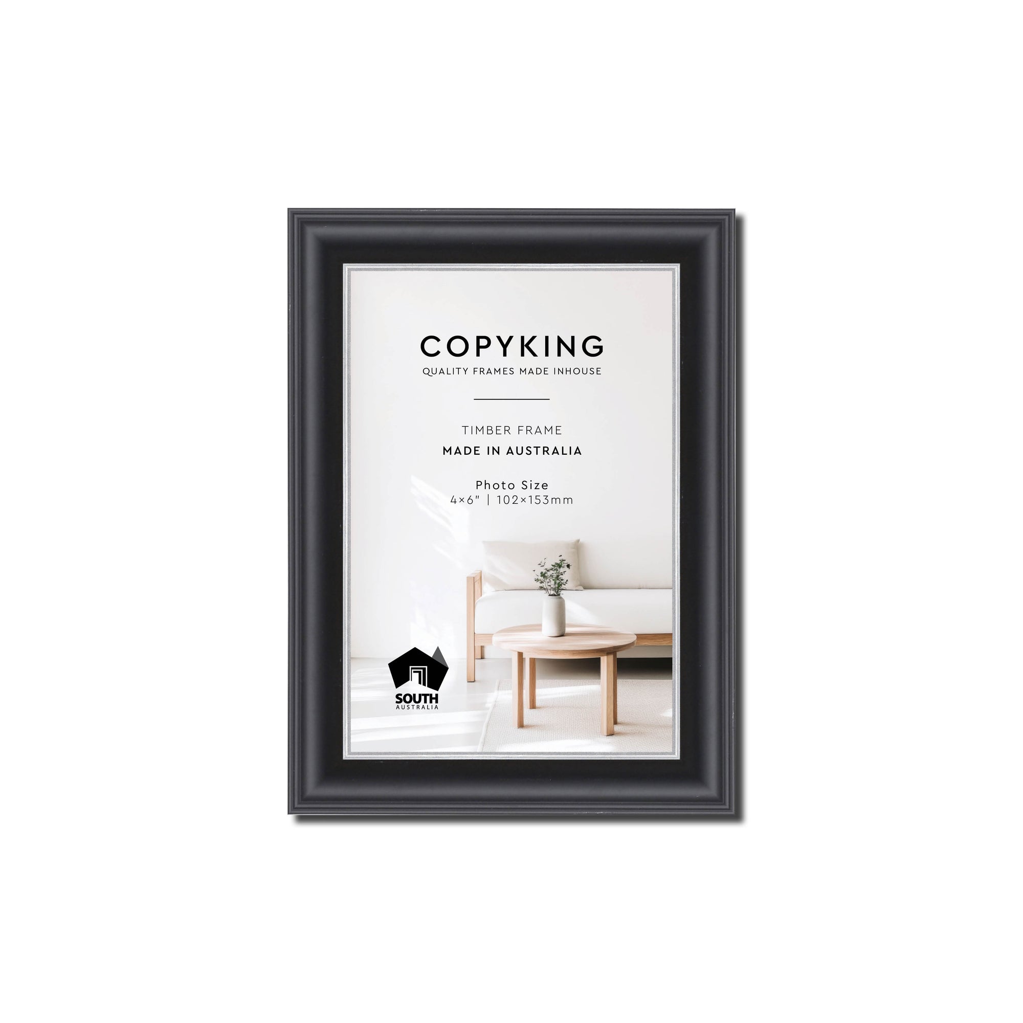 Black/Silver 20mm Wood Photo Frame - 4" x 6" (102mm x 153mm)