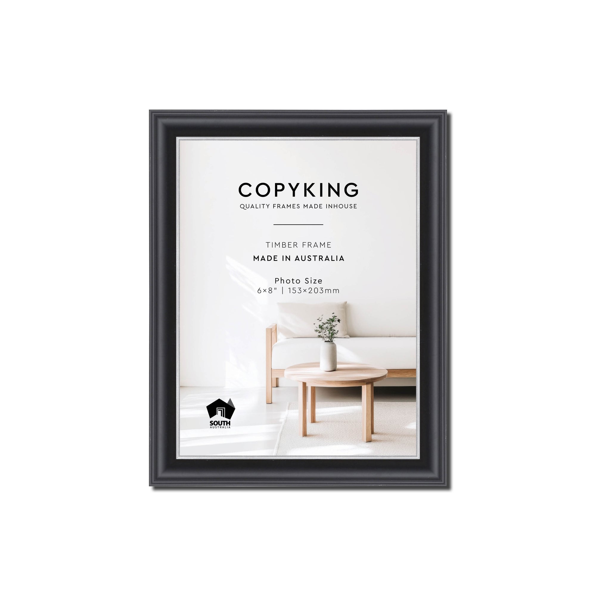 Black/Silver 20mm Wood Photo Frame - 6" x 8" (153mm x 203mm)