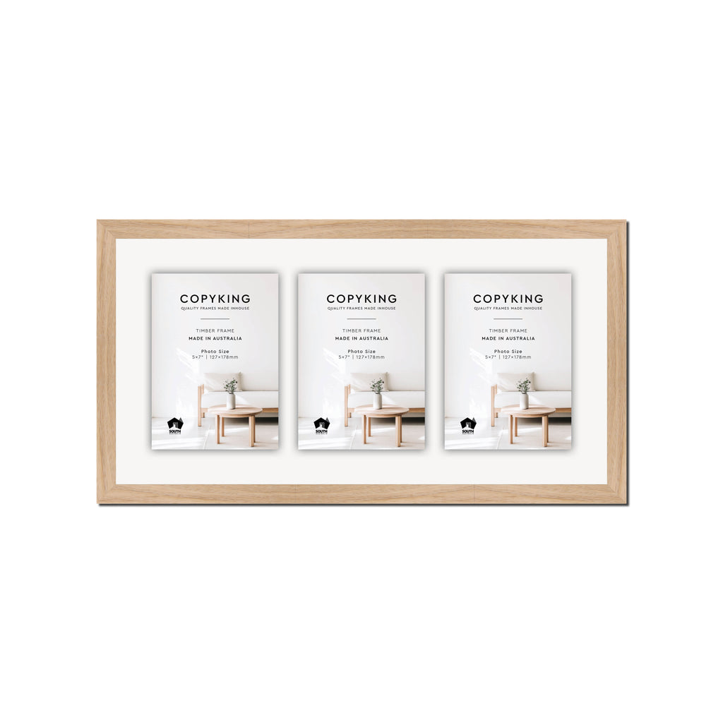 Australian Oak 20mm Wood Collage Photo Frame - 10" x 20" - 3 Photos (5" x 7")