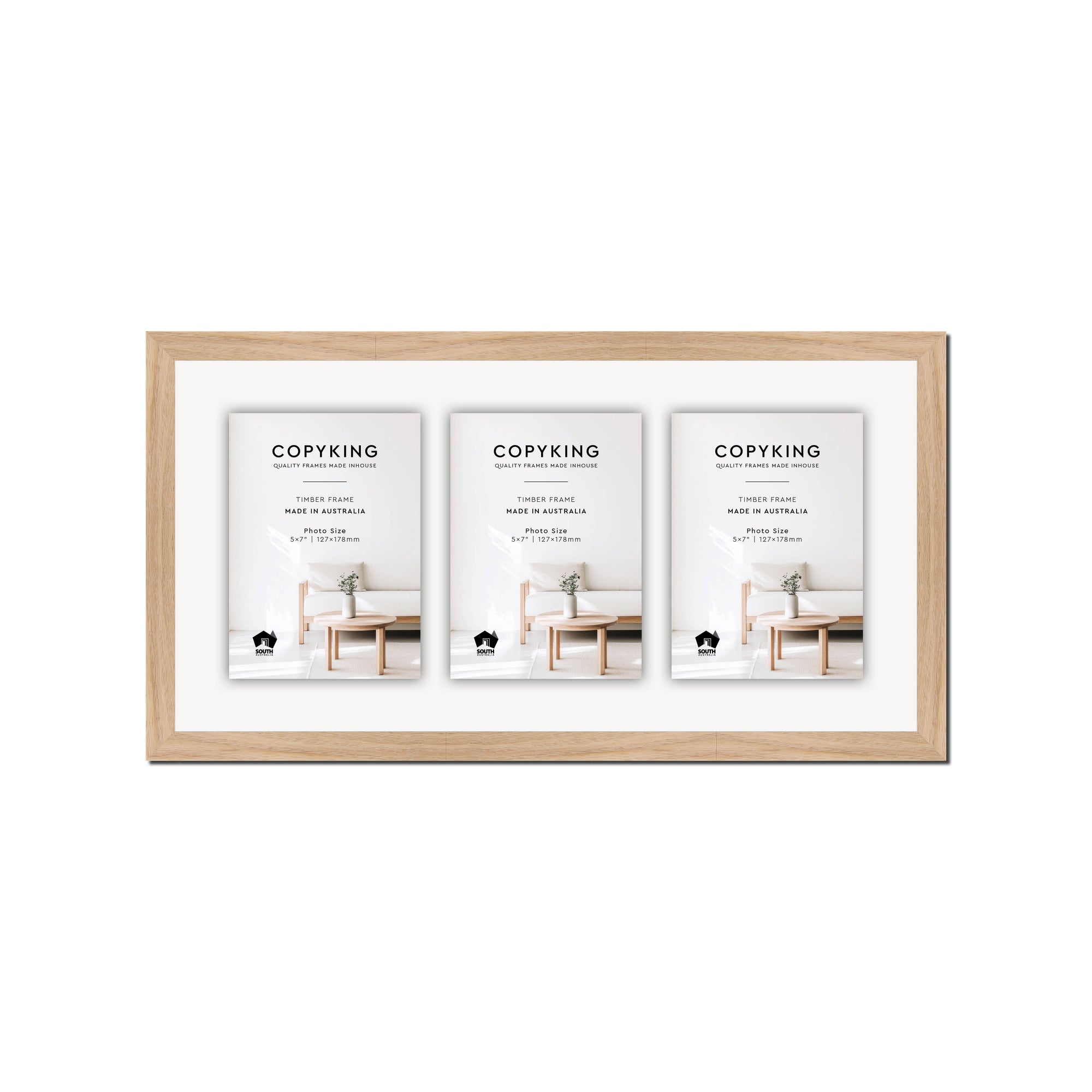 Australian Oak 20mm Wood Collage Photo Frame - 10" x 20" - 3 Photos (5" x 7")