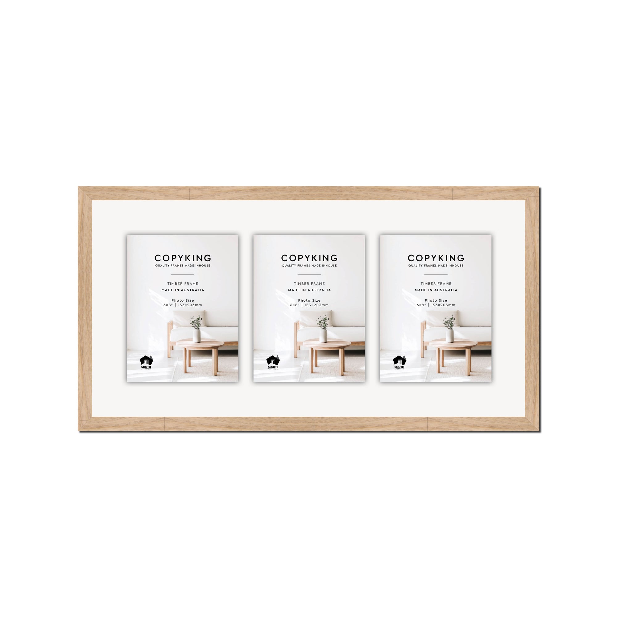 Australian Oak 20mm Wood Collage Photo Frame - 12" x 24" - 3 Photos (6" x 8")