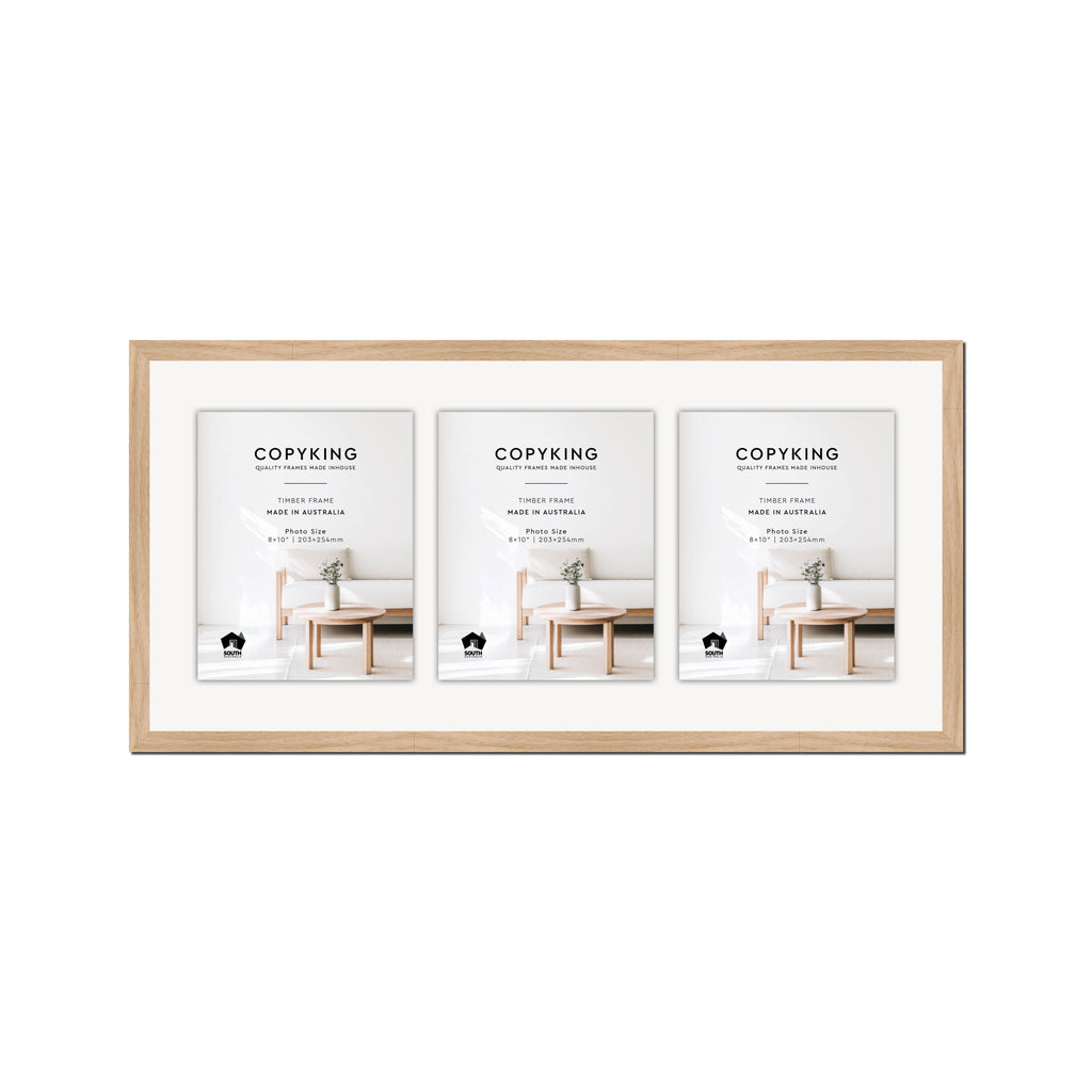 Australian Oak 20mm Wood Collage Photo Frame - 14" x 30" - 3 Photos (8" x 10")