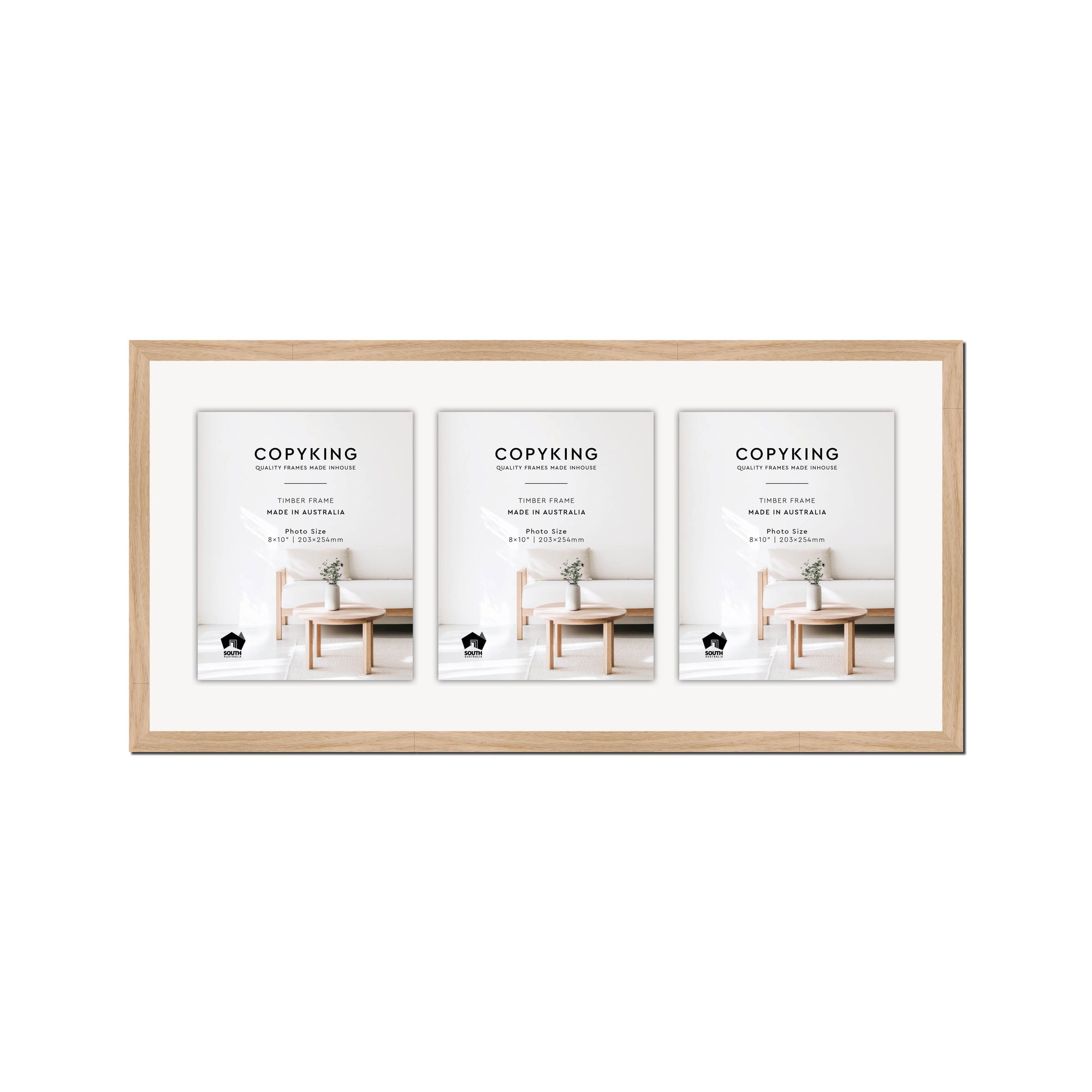 Australian Oak 20mm Wood Collage Photo Frame - 14" x 30" - 3 Photos (8" x 10")