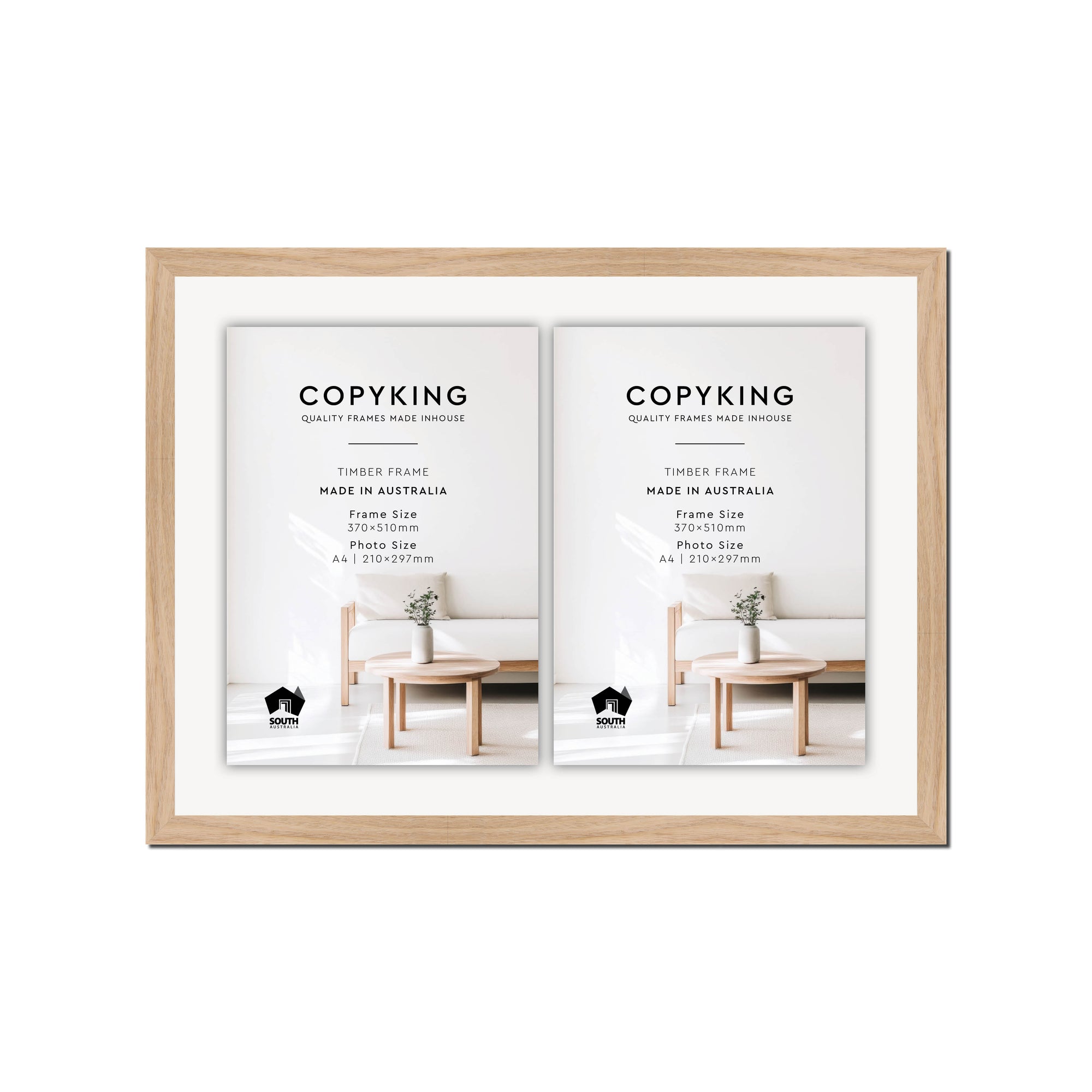 Australian Oak 20mm Wood Certificate Frame - 370mm x 510mm - 2 Certificates (A4)