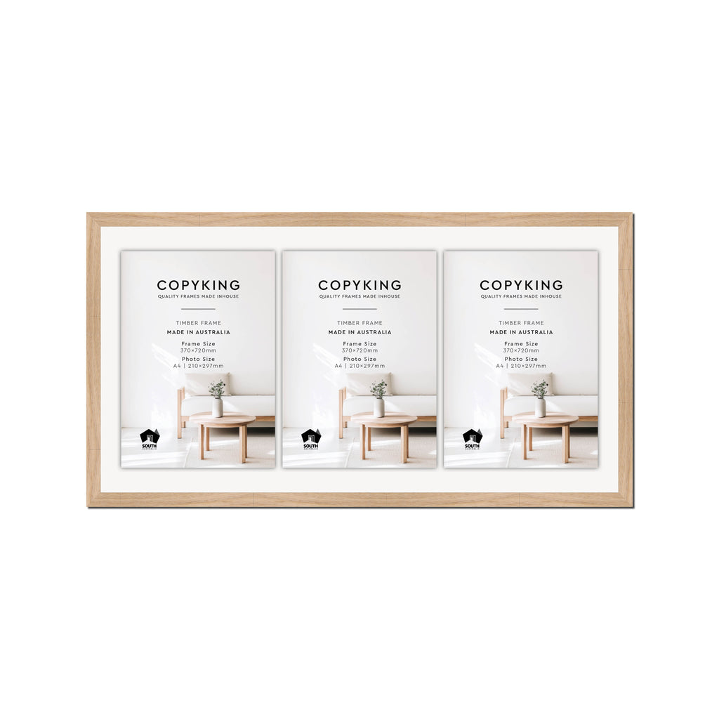 Australian Oak 20mm Wood Certificate Frame - 370mm x 720mm - 3 Certificates (A4)