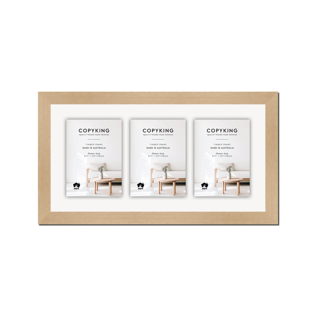 Australian Oak 30mm Wood Collage Photo Frame - 10" x 20" - 3 Photos (5" x 7")