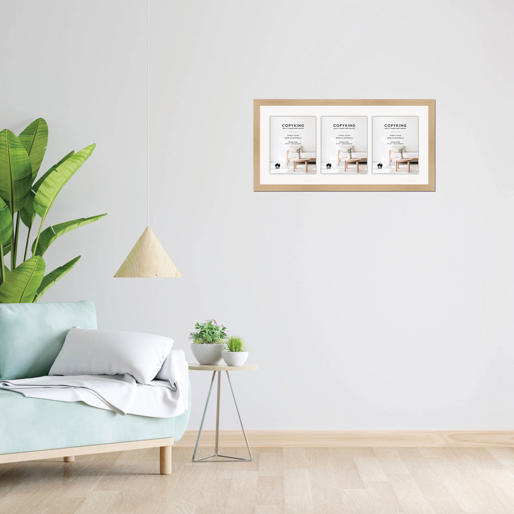 Australian Oak 30mm Wood Collage Photo Frame - 14" x 30" - 3 Photos (8" x 10")