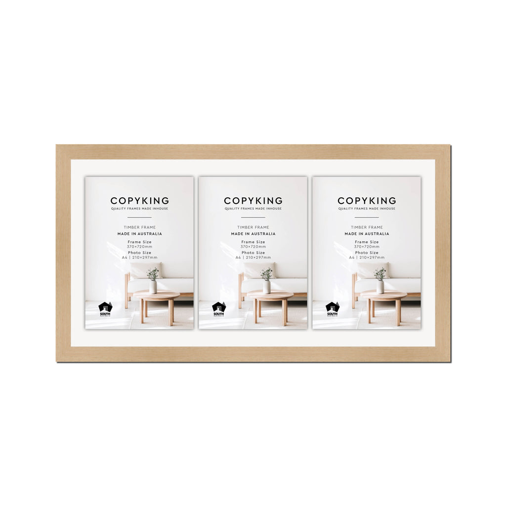 Australian Oak 30mm Wood Certificate Frame - 370mm x 720mm - 3 Certificates (A4)