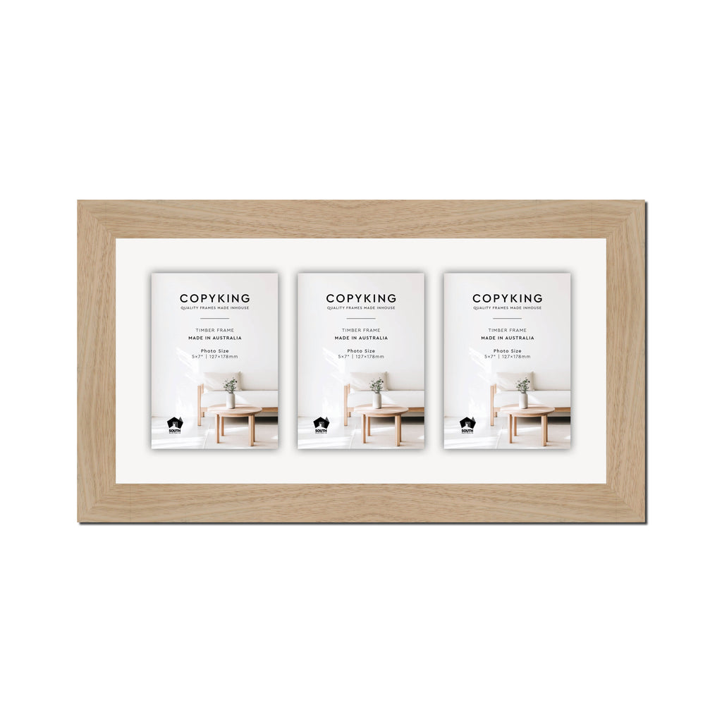 Australian Oak 40mm Wood Collage Photo Frame - 10" x 20" - 3 Photos (5" x 7")