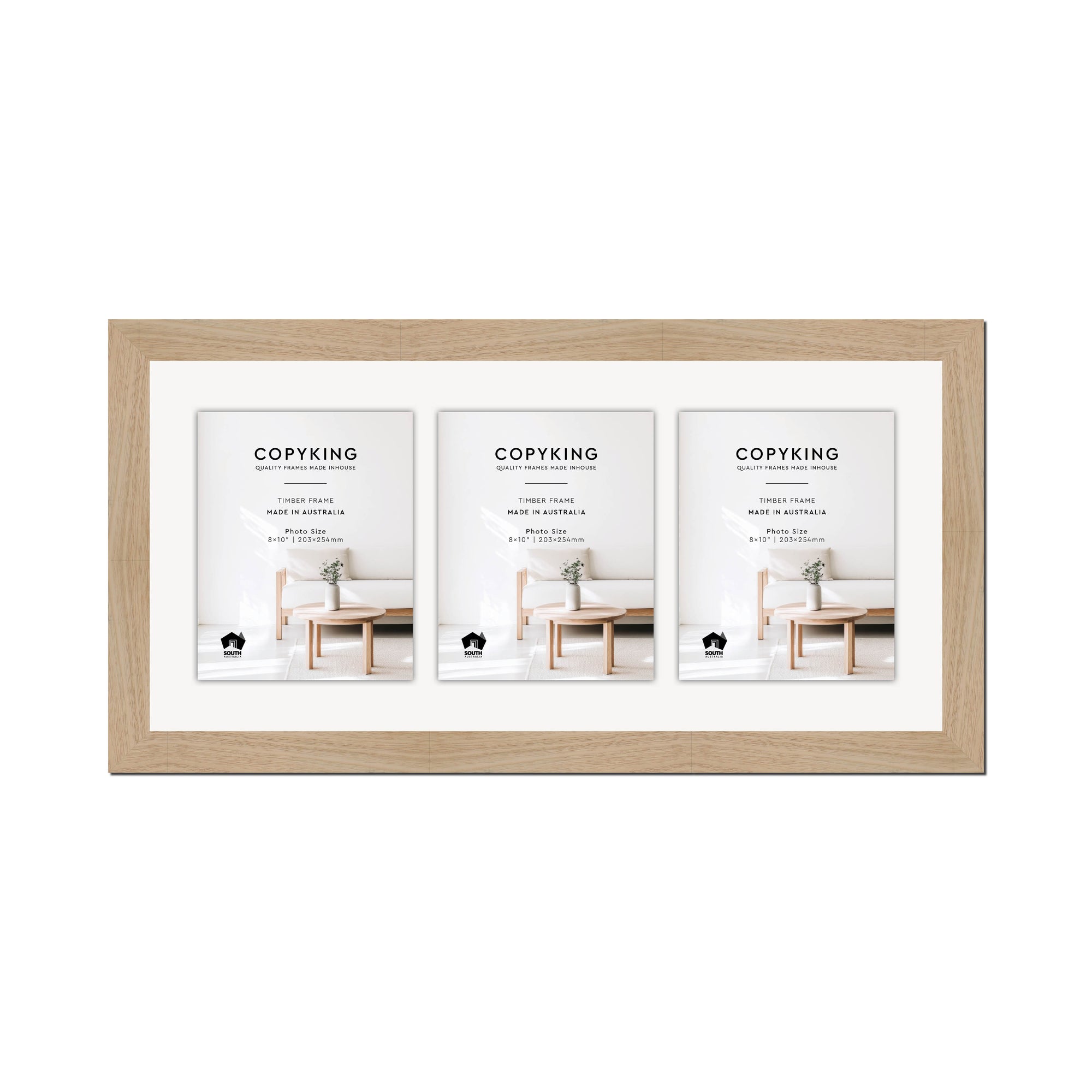 Australian Oak 40mm Wood Collage Photo Frame - 14" x 30" - 3 Photos (8" x 10")