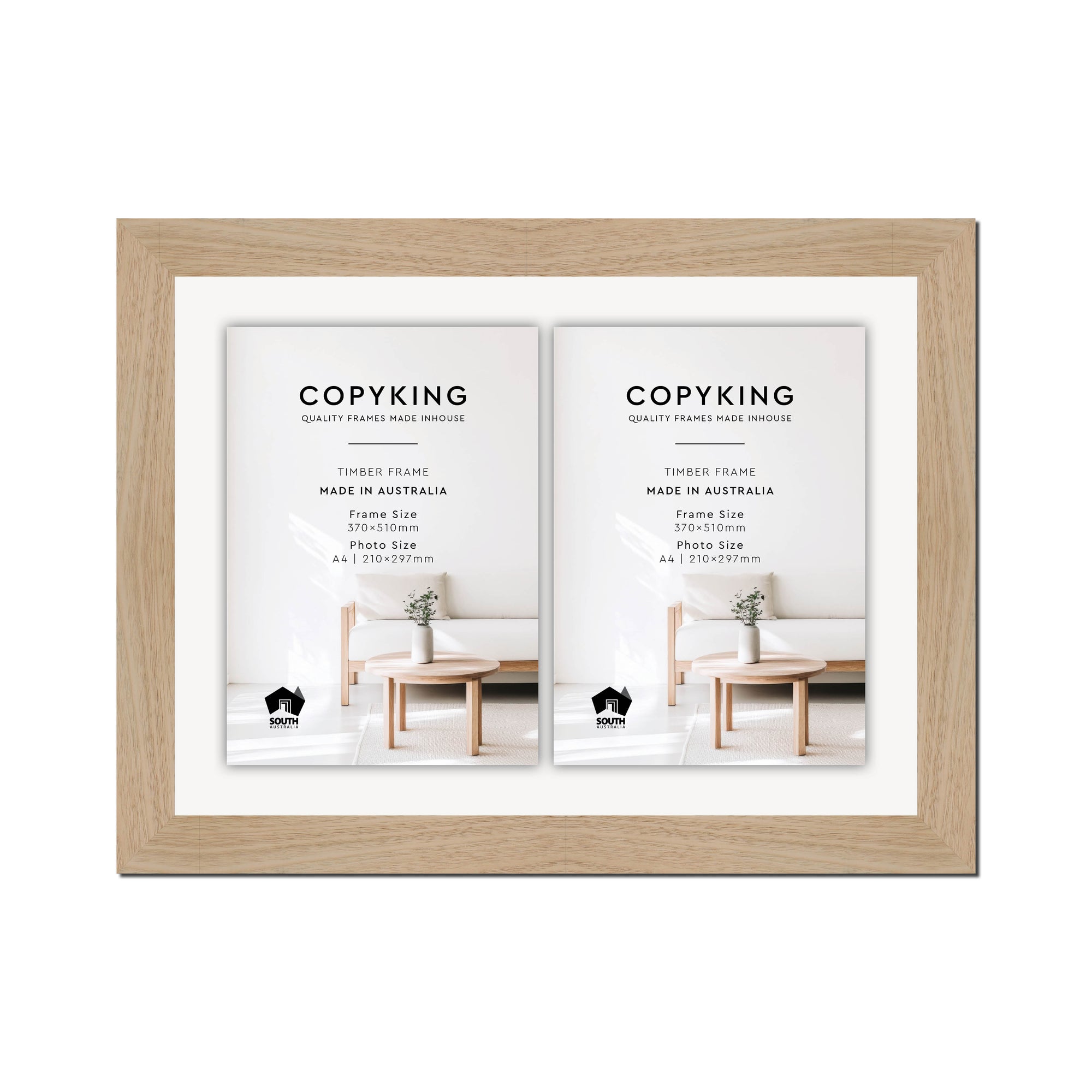 Australian Oak 40mm Wood Certificate Frame - 370mm x 510mm - 2 Certificates (A4)