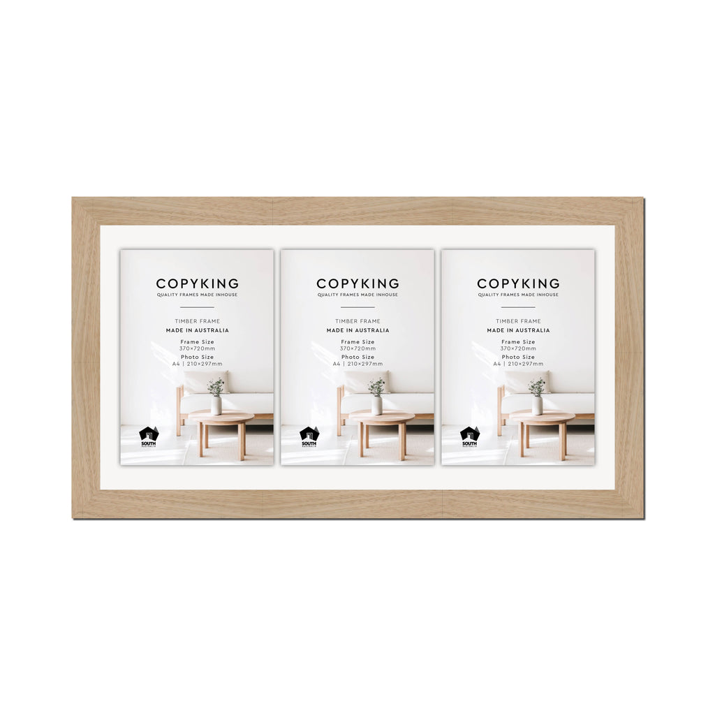 Australian Oak 40mm Wood Certificate Frame - 370mm x 720mm - 3 Certificates (A4)