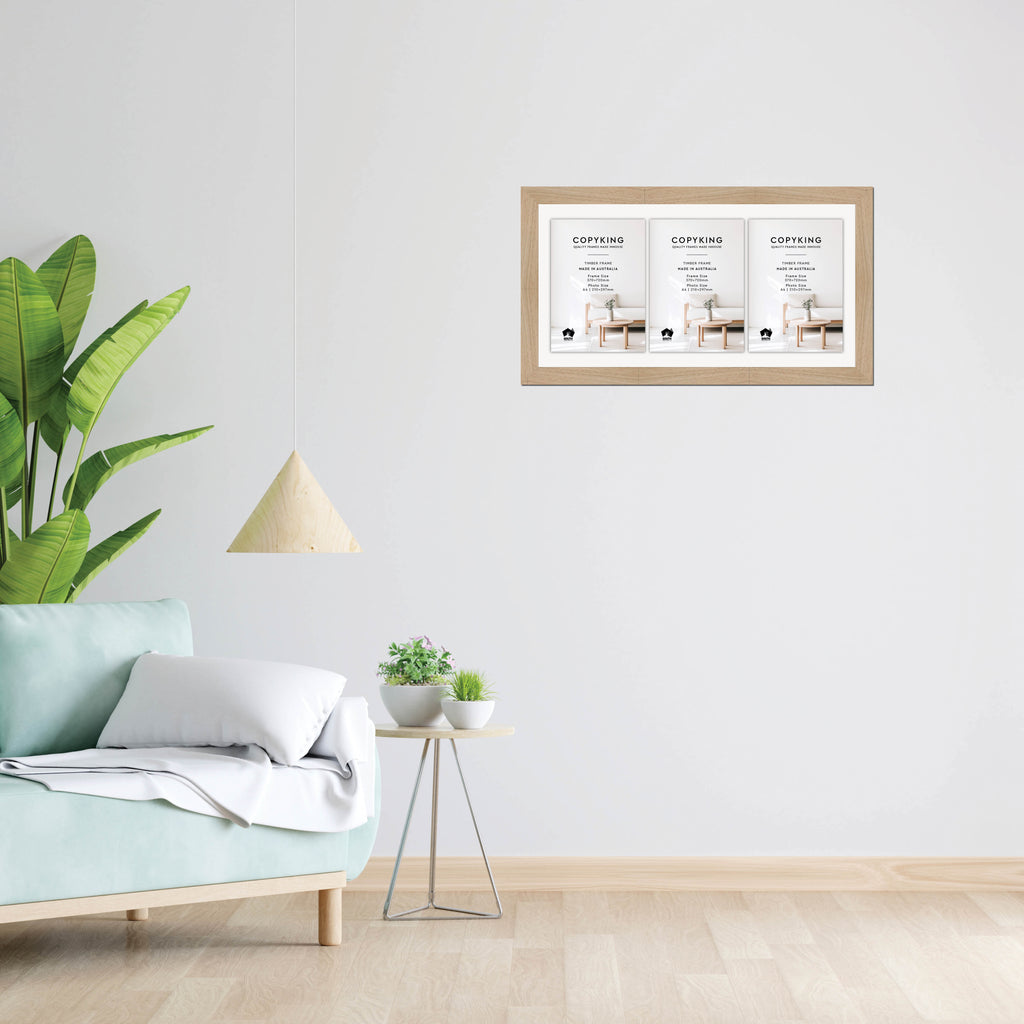 Australian Oak 40mm Wood Certificate Frame - 370mm x 720mm - 3 Certificates (A4)