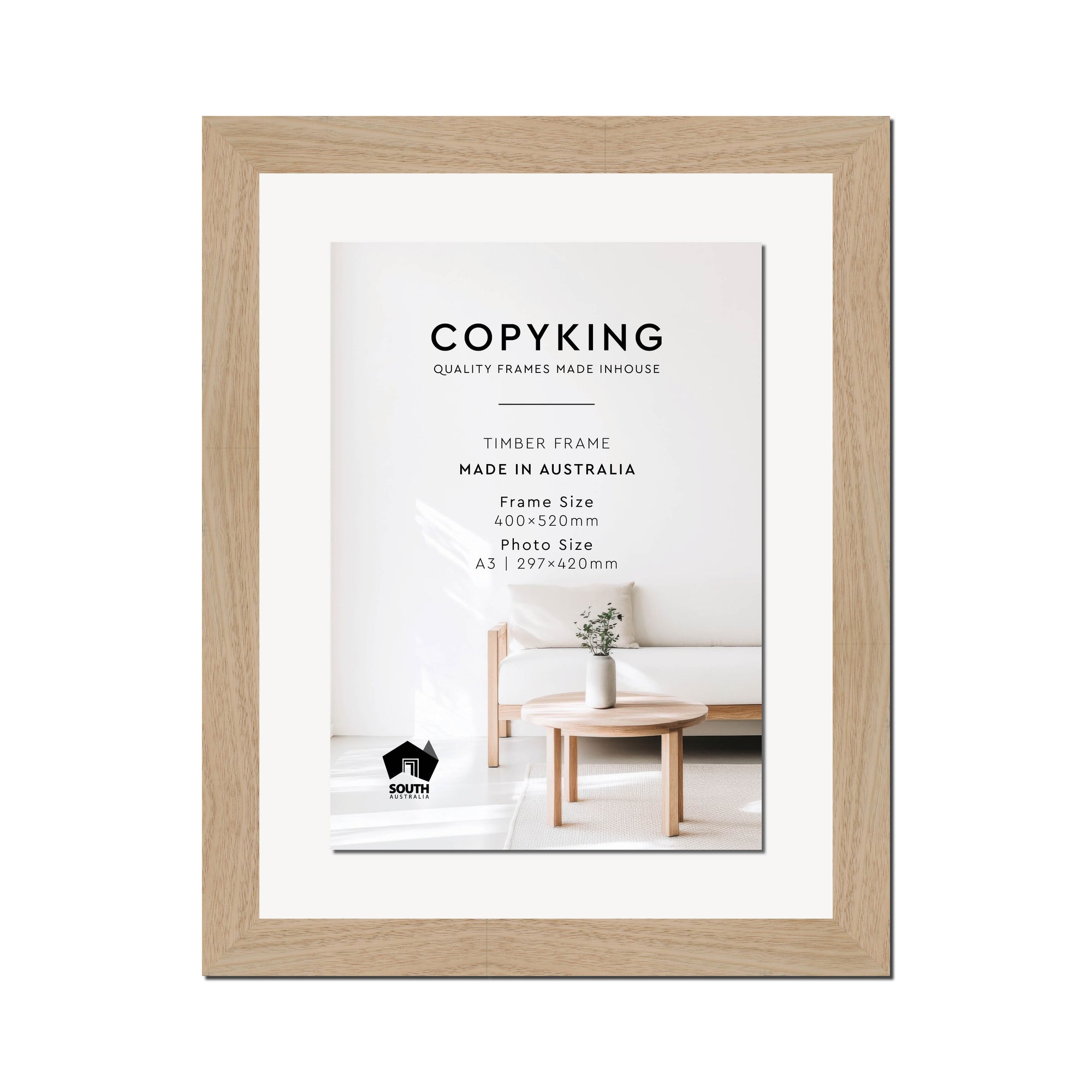 Australian Oak 40mm Wood Certificate Frame - 400mm x 520mm - 1 Certificates (A3)