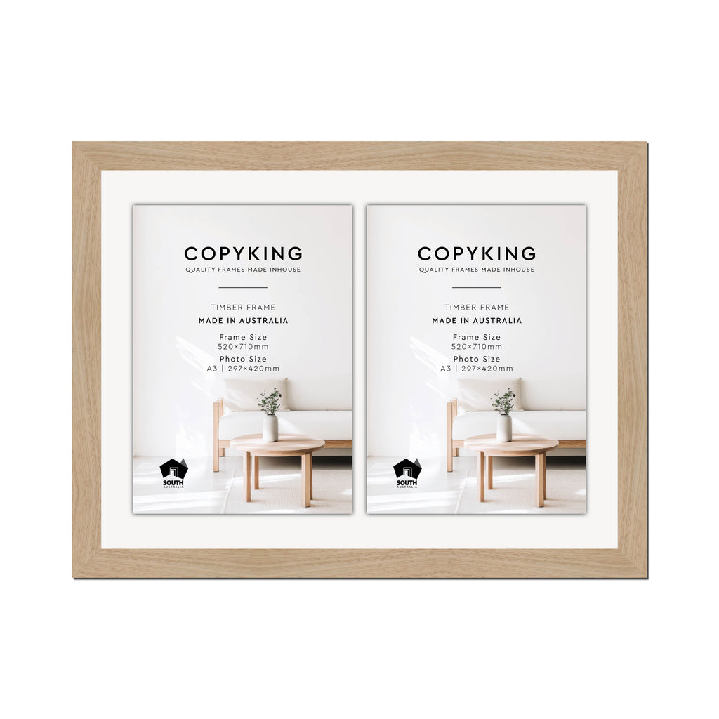 Australian Oak 40mm Wood Certificate Frame - 520mm x 710mm - 2 Certificates (A3)