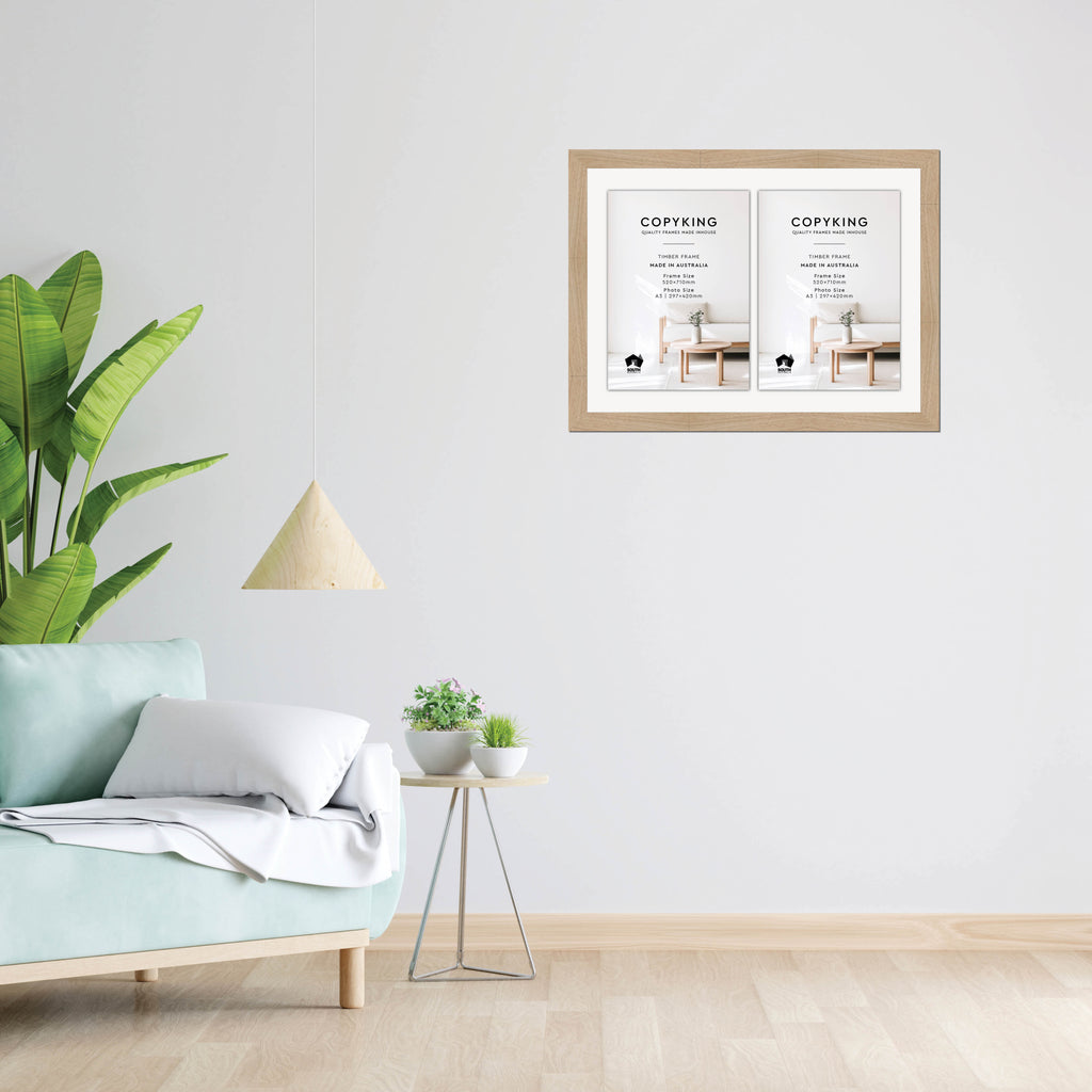 Australian Oak 40mm Wood Certificate Frame - 520mm x 710mm - 2 Certificates (A3)