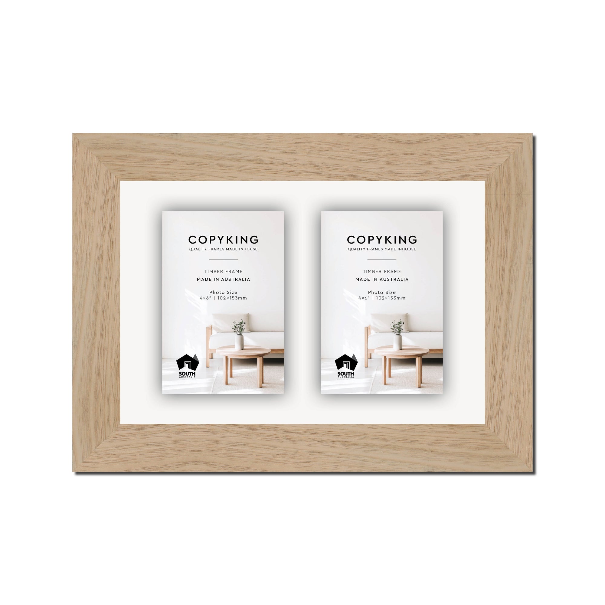 Australian Oak 40mm Wood Collage Photo Frame - 8" x 12" - 2 Photos (4" x 6")