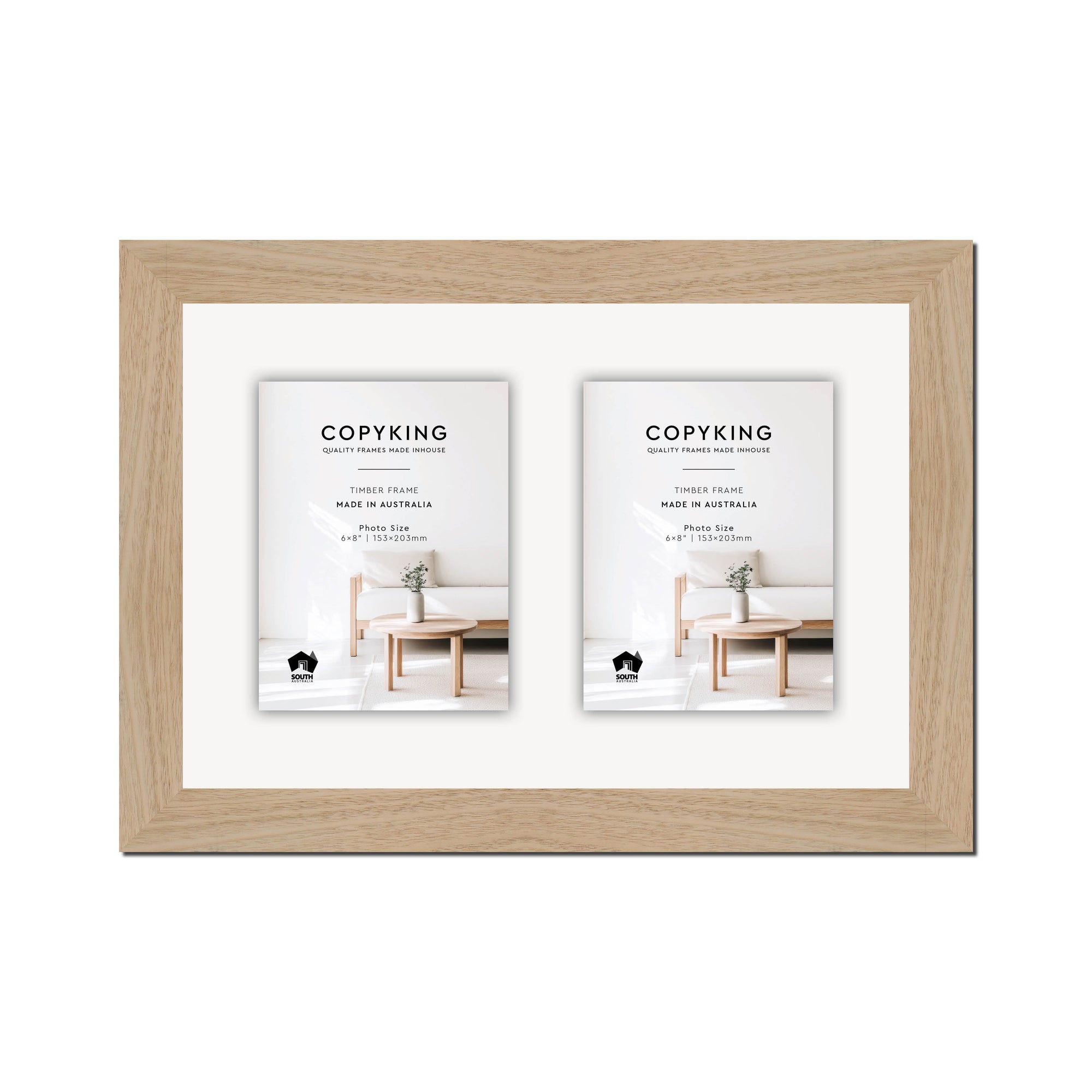 Australian Oak 40mm Wood Collage Photo Frame - 12" x 18" - 2 Photos (6" x 8")