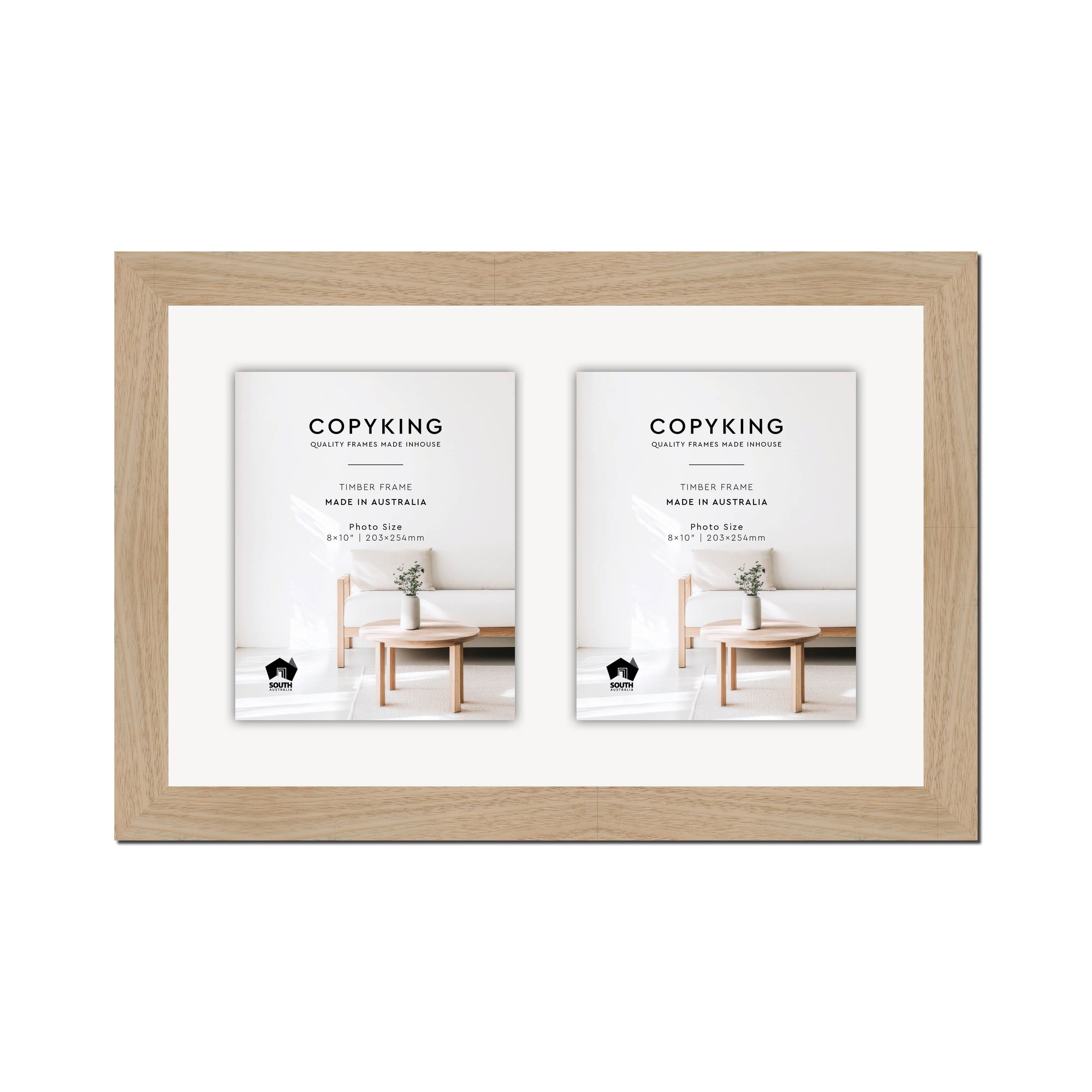 Australian Oak 40mm Wood Collage Photo Frame - 14" x 22" - 2 Photos (8" x 10")