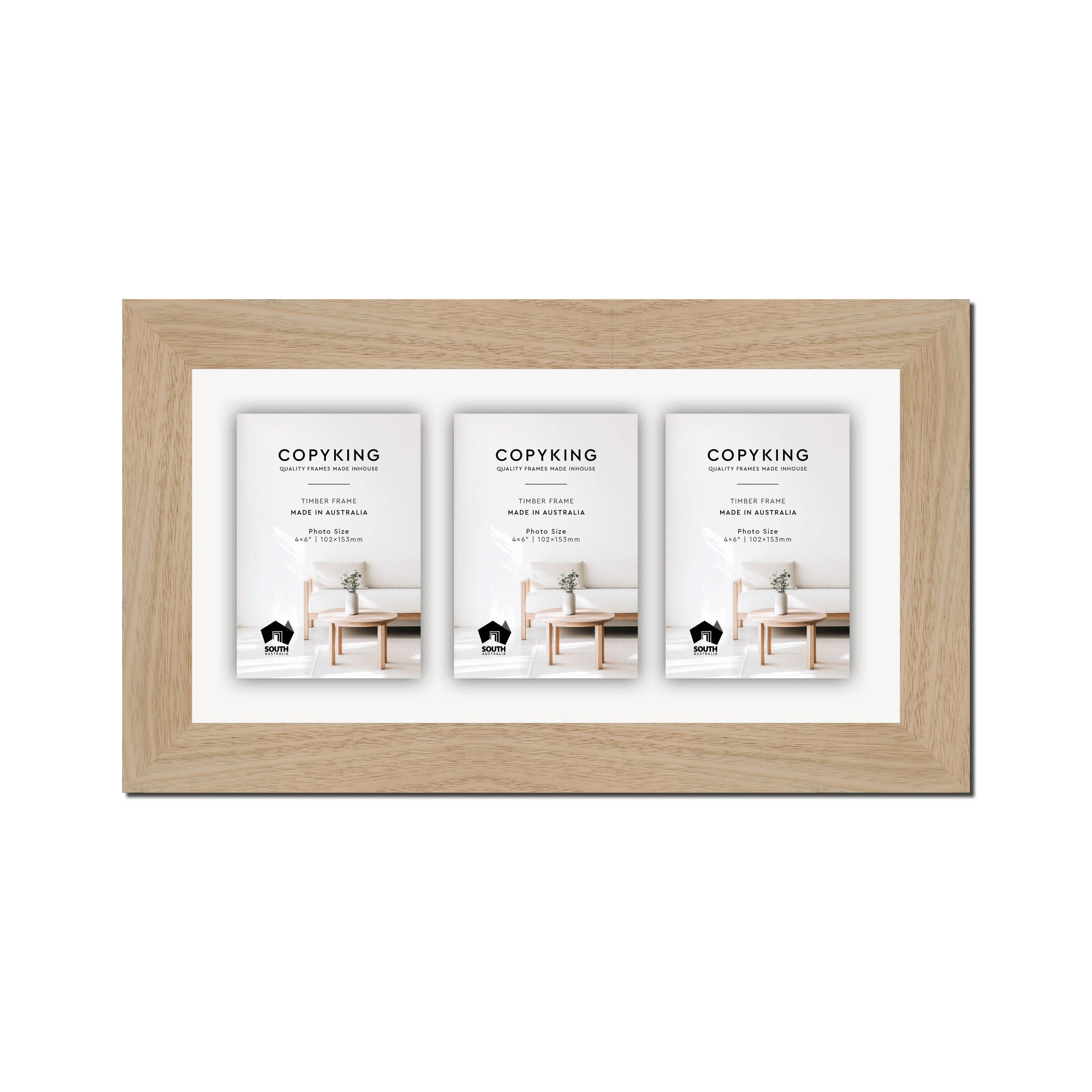 Australian Oak 40mm Wood Collage Photo Frame - 8" x 16" - 3 Photos (4" x 6")