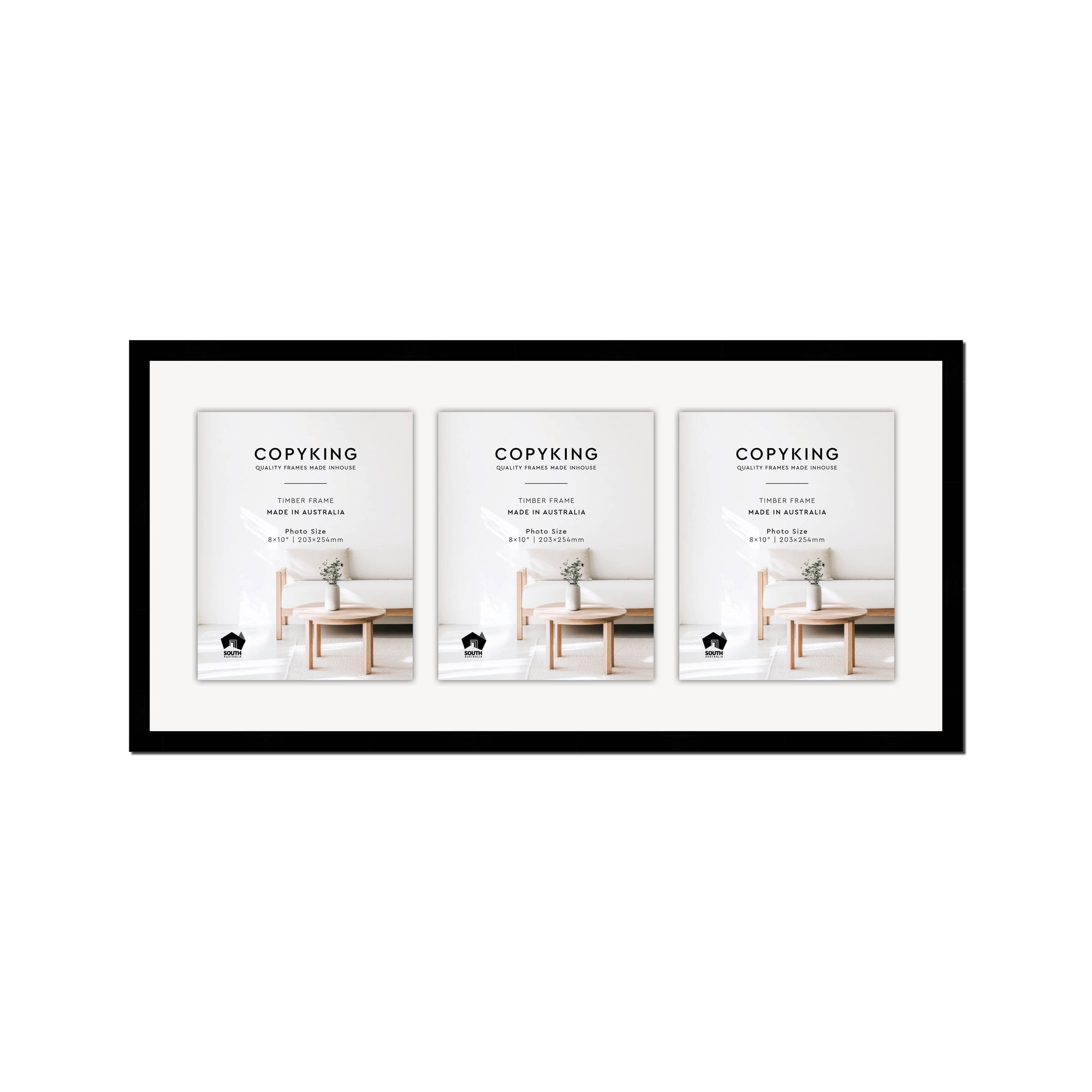 Black 20mm Wood Collage Photo Frame - 14" x 30" - 3 Photos (8" x 10")