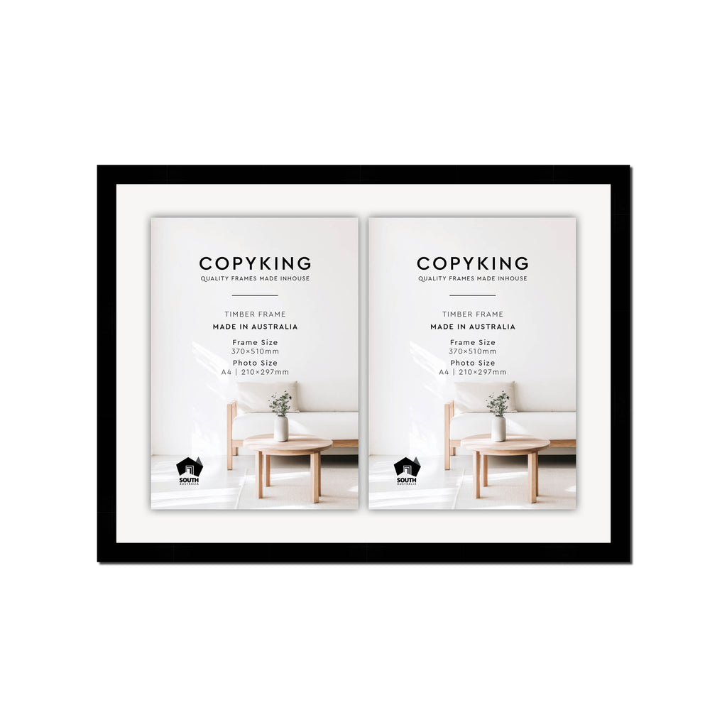 Black 20mm Wood Certificate Frame - 370mm x 510mm - 2 Certificates (A4)