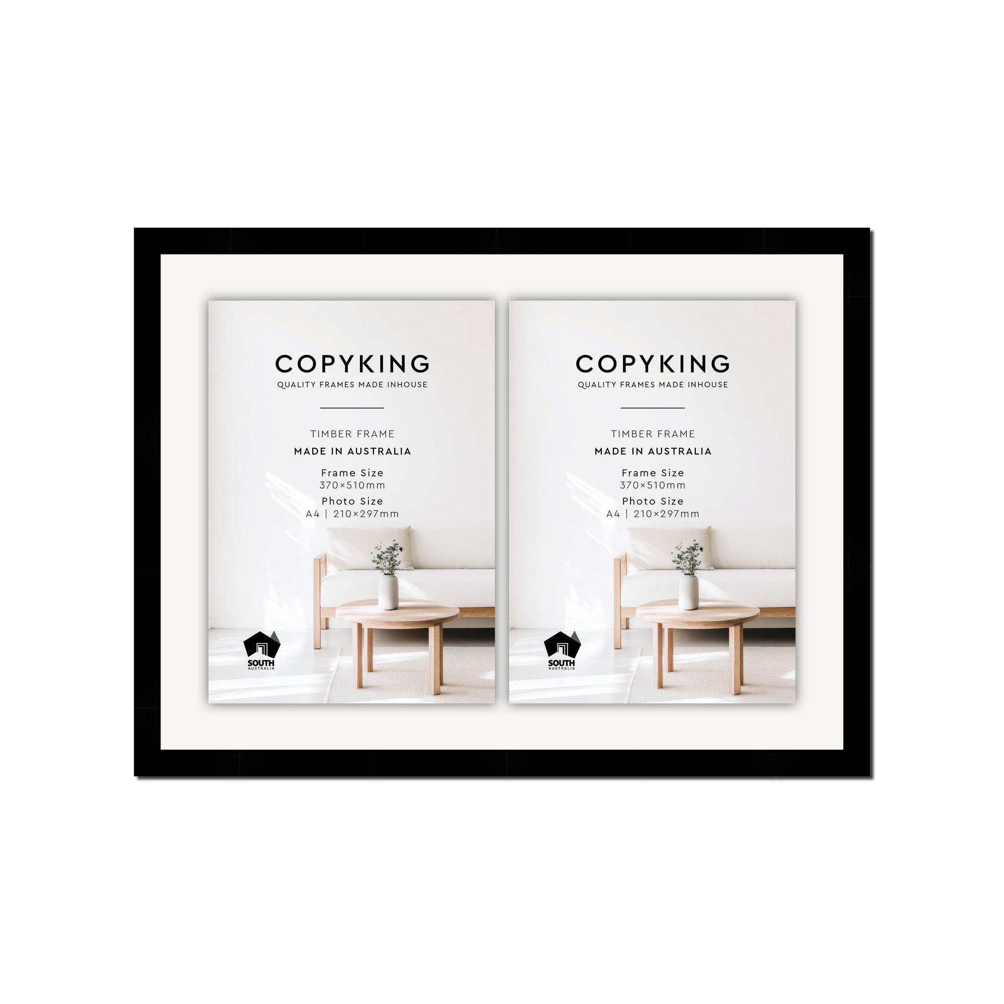 Black 20mm Wood Certificate Frame - 370mm x 510mm - 2 Certificates (A4)