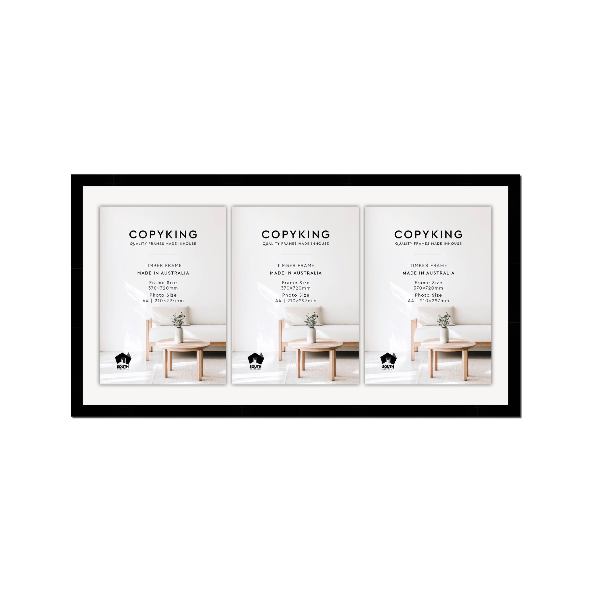 Black 20mm Wood Certificate Frame - 370mm x 720mm - 3 Certificates (A4)