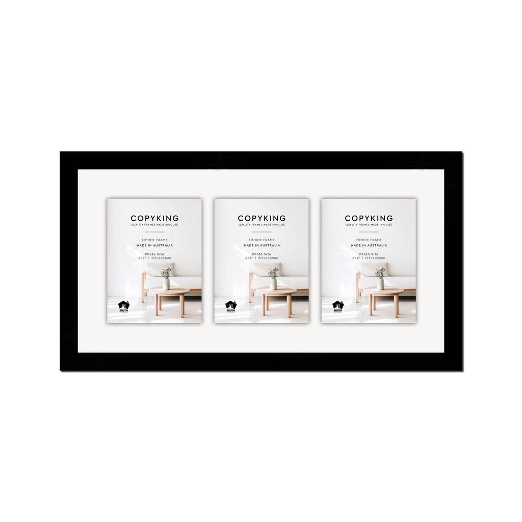 Black 30mm  Wood Collage Photo Frame - 12" x 24" - 3 Photos (6" x 8")