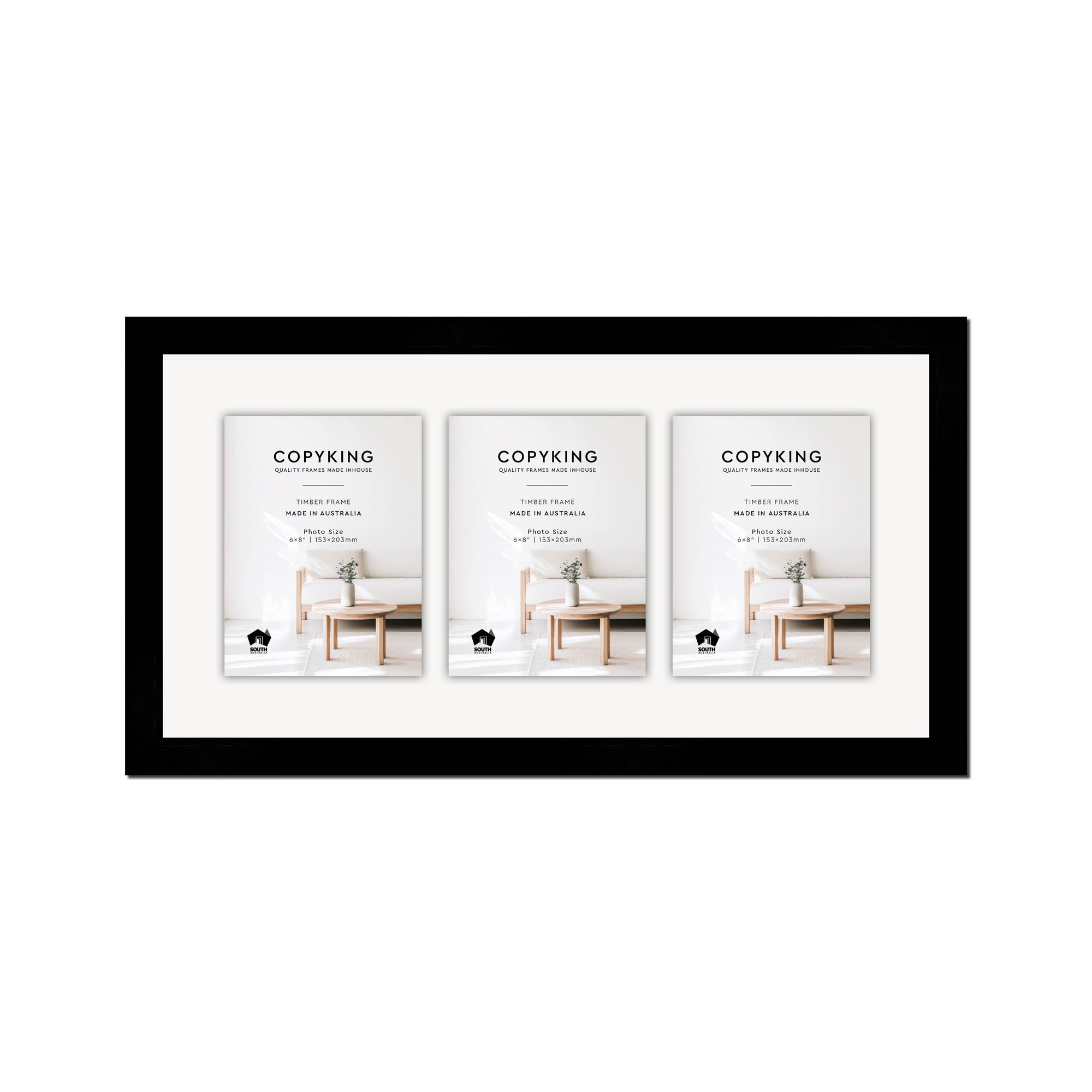 Black 30mm  Wood Collage Photo Frame - 12" x 24" - 3 Photos (6" x 8")