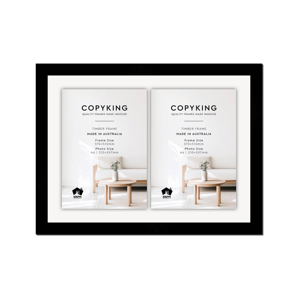 Black 30mm  Wood Certificate Frame - 370mm x 510mm - 2 Certificates (A4)