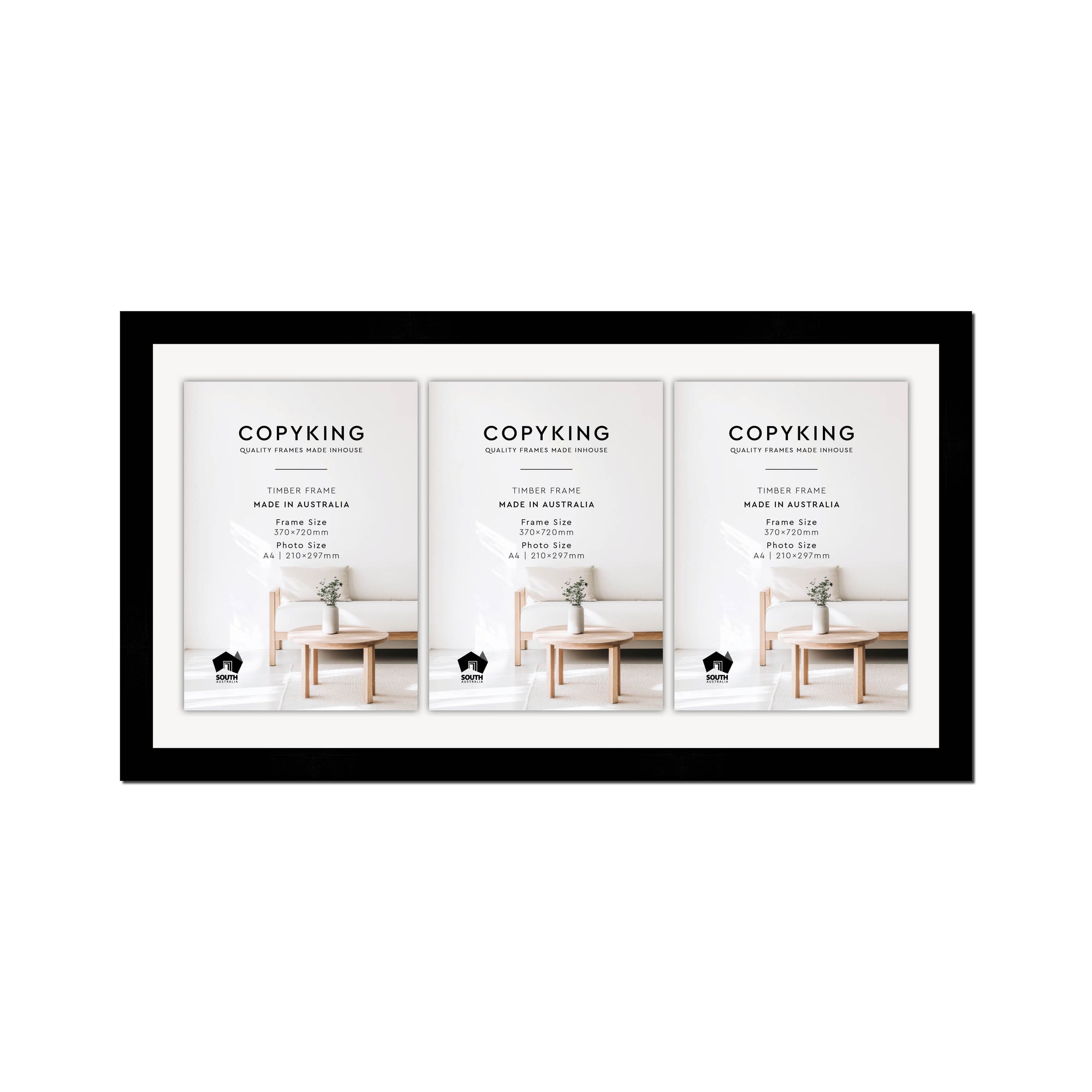 Black 30mm  Wood Certificate Frame - 370mm x 720mm - 3 Certificates (A4)