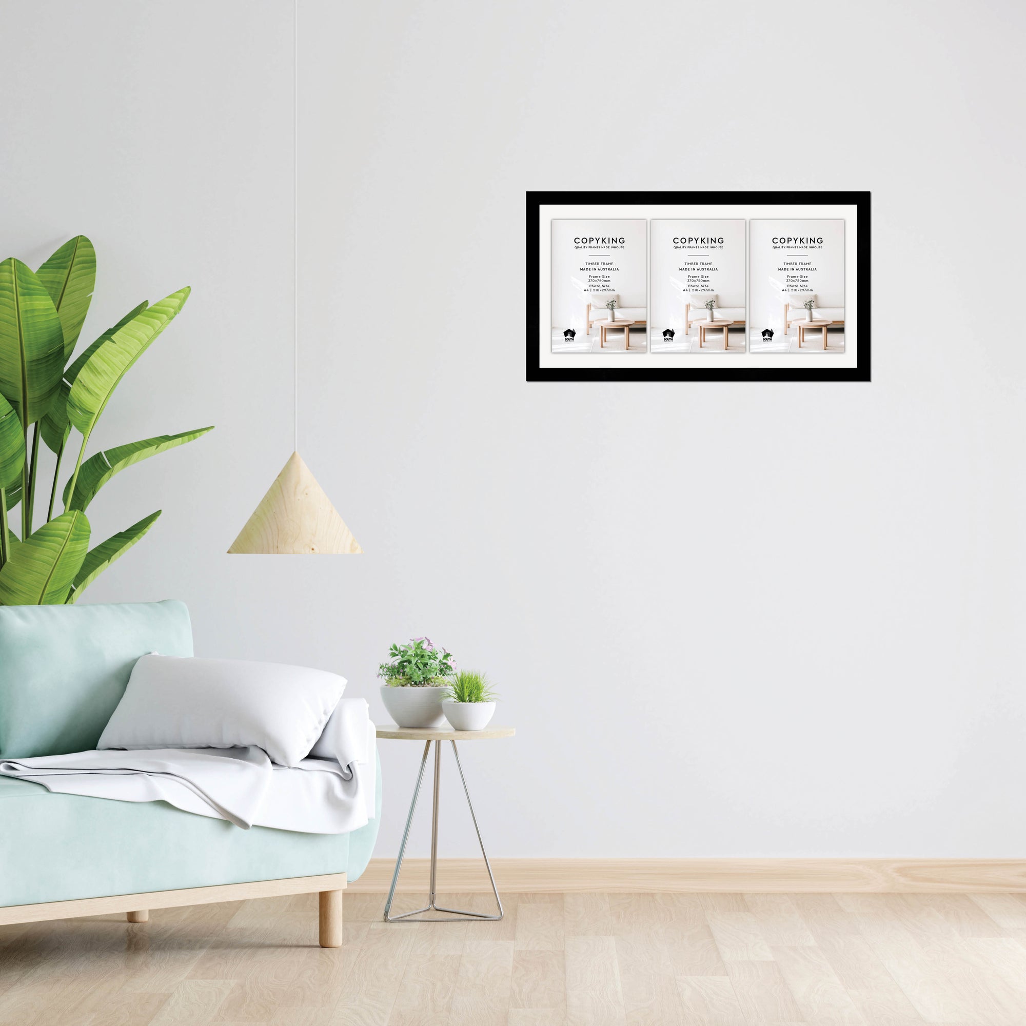 Black 30mm  Wood Certificate Frame - 370mm x 720mm - 3 Certificates (A4)