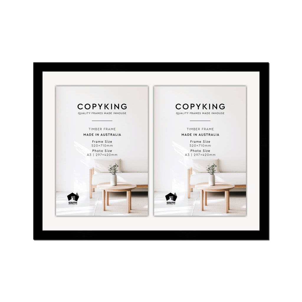 Black 30mm  Wood Certificate Frame - 520mm x 710mm - 2 Certificates (A3)
