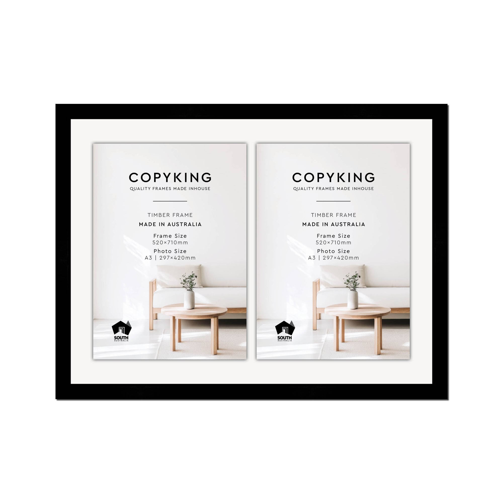 Black 30mm  Wood Certificate Frame - 520mm x 710mm - 2 Certificates (A3)