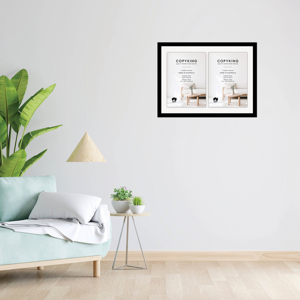 Black 30mm  Wood Certificate Frame - 520mm x 710mm - 2 Certificates (A3)