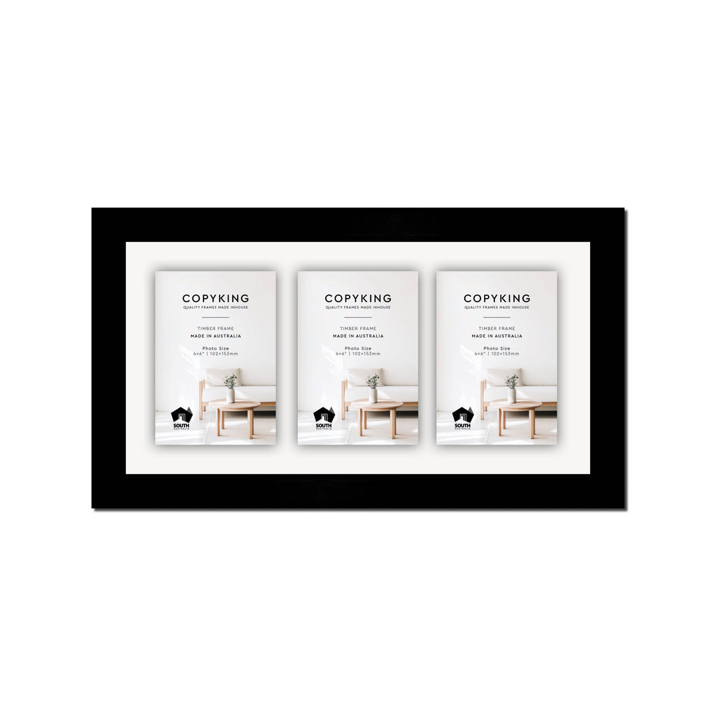 Black 30mm  Wood Collage Photo Frame - 8" x 16" - 3 Photos (4" x 6")