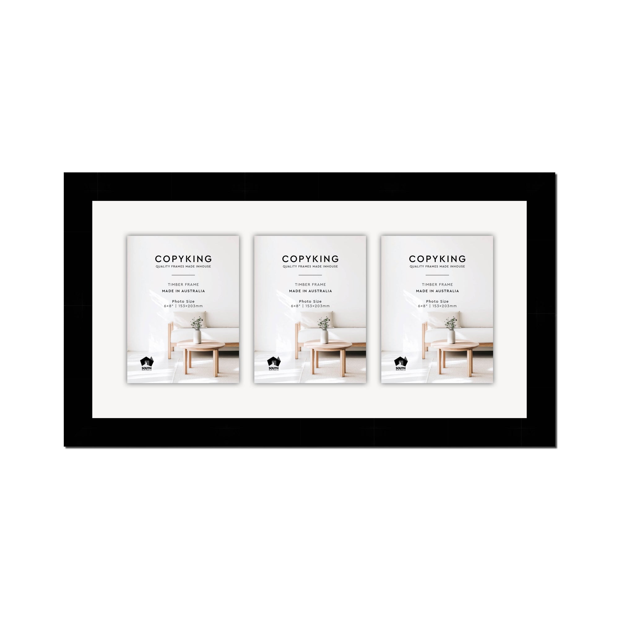 Black 40mm Wood Collage Photo Frame - 12" x 24" - 3 Photos (6" x 8")
