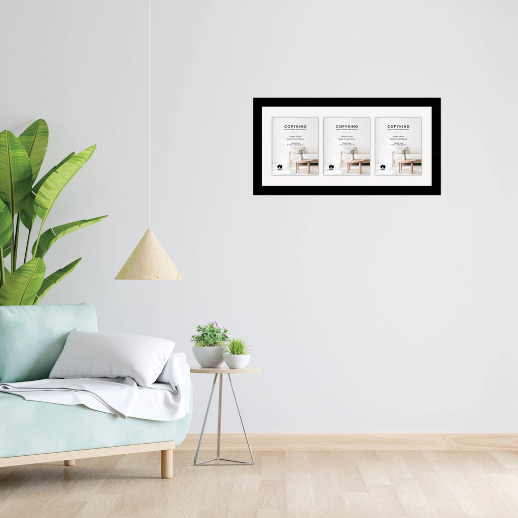 Black 40mm Wood Collage Photo Frame - 14" x 30" - 3 Photos (8" x 10")