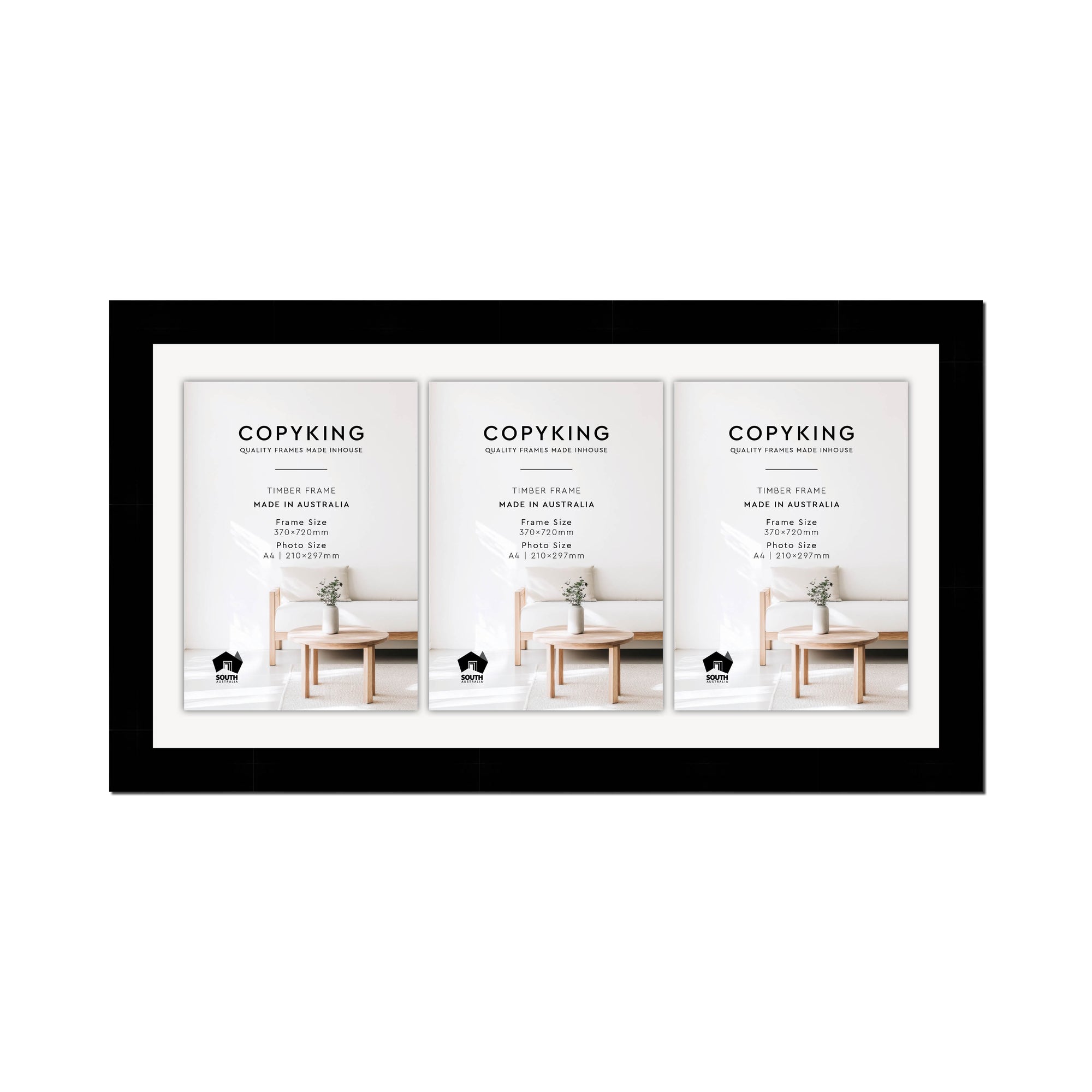 Black 40mm Wood Certificate Frame - 370mm x 720mm - 3 Certificates (A4)