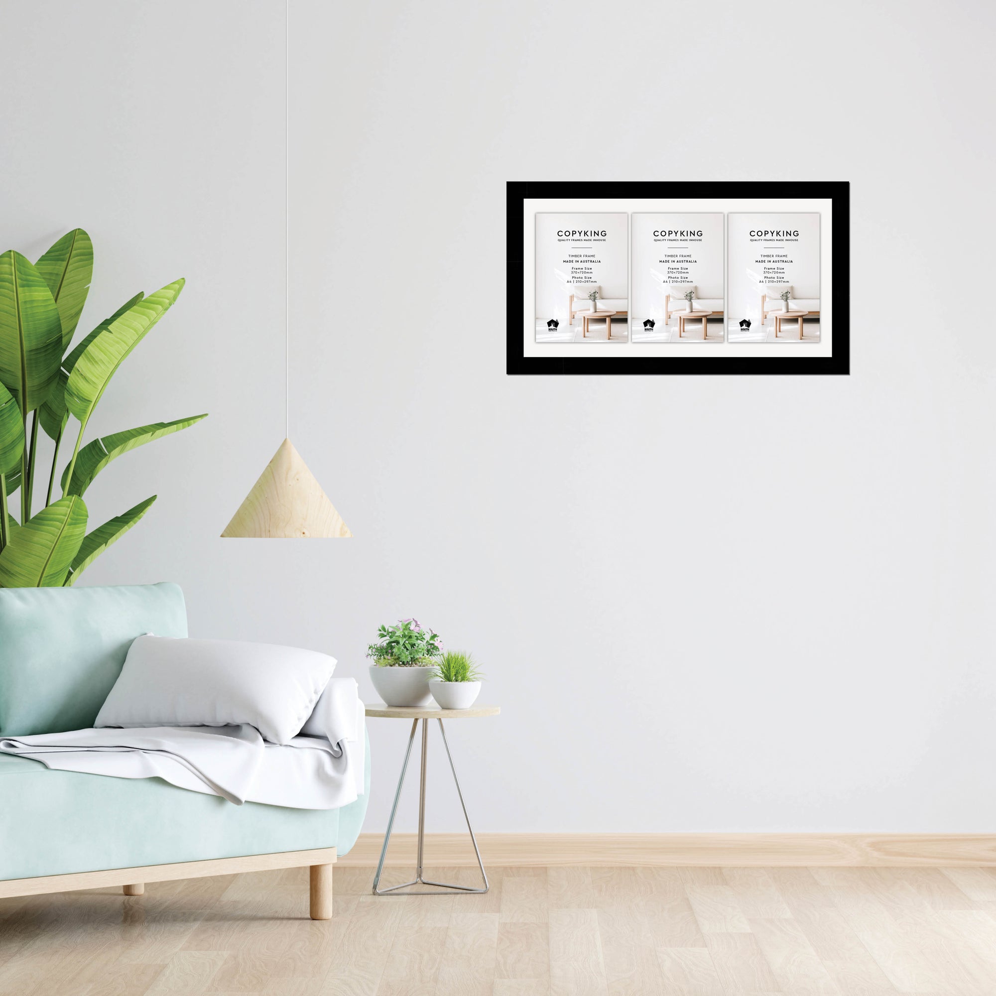 Black 40mm Wood Certificate Frame - 370mm x 720mm - 3 Certificates (A4)
