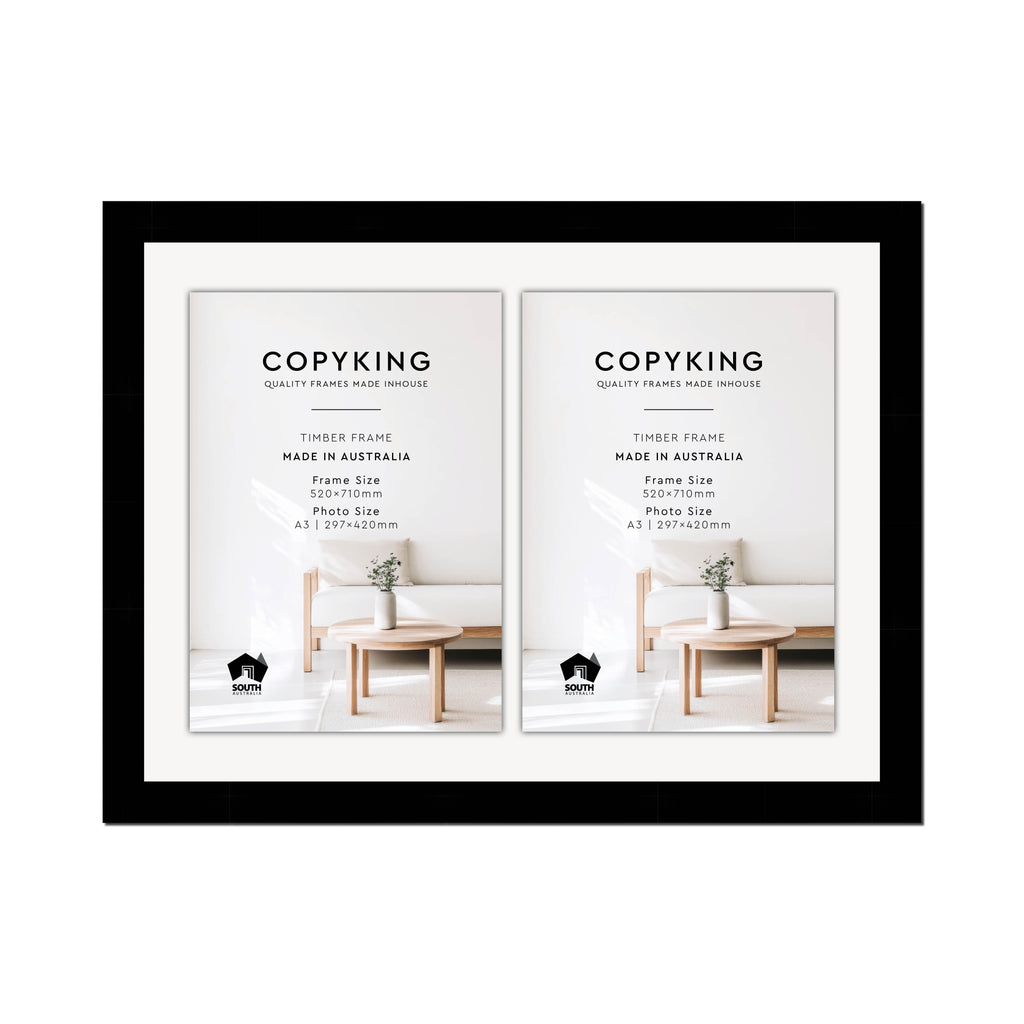Black 40mm Wood Certificate Frame - 520mm x 710mm - 2 Certificates (A3)
