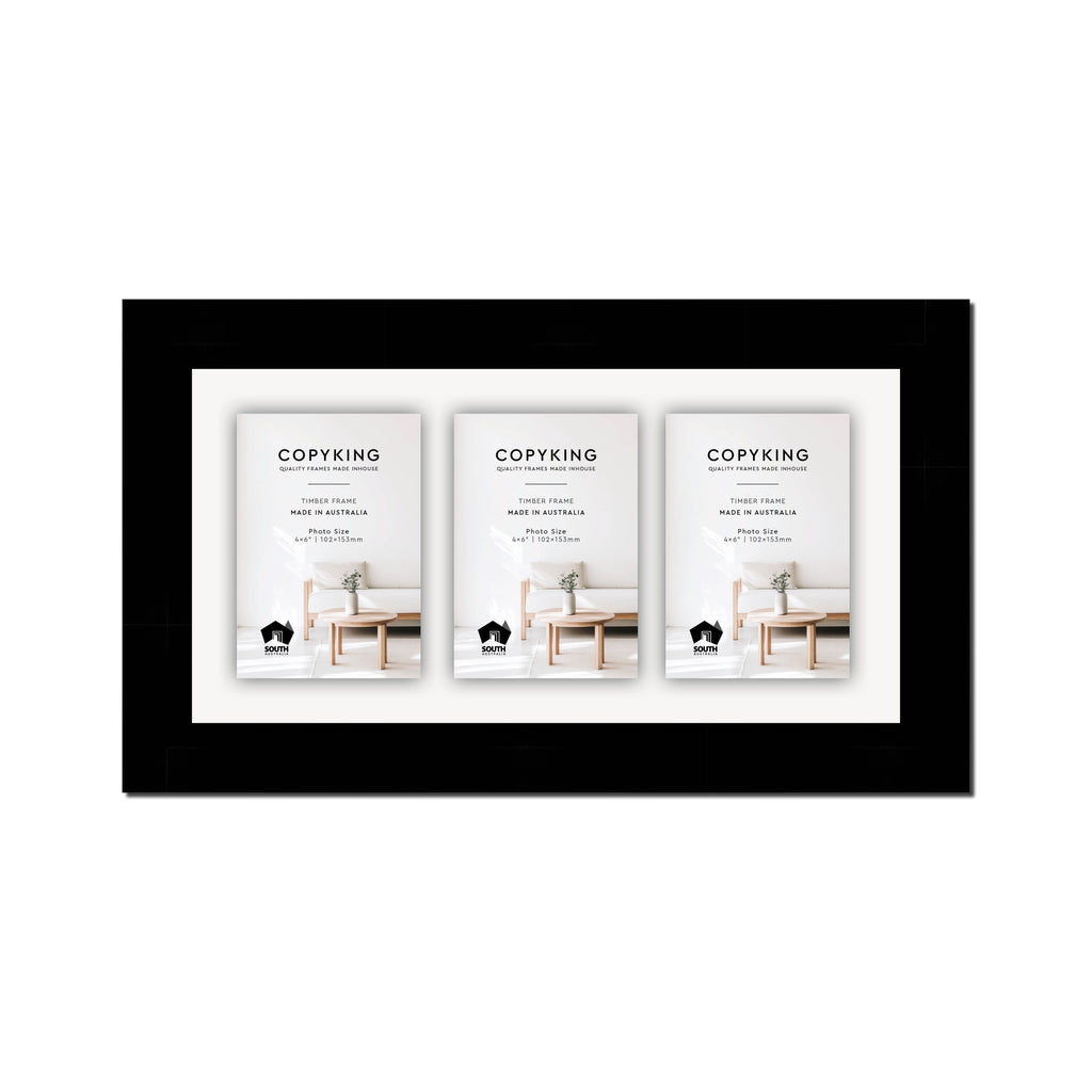 Black 40mm Wood Collage Photo Frame - 8" x 16" - 3 Photos (4" x 6")
