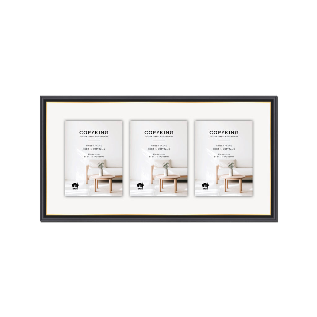 Black/Gold 20mm Wood Collage Photo Frame - 12" x 24" - 3 Photos (6" x 8")