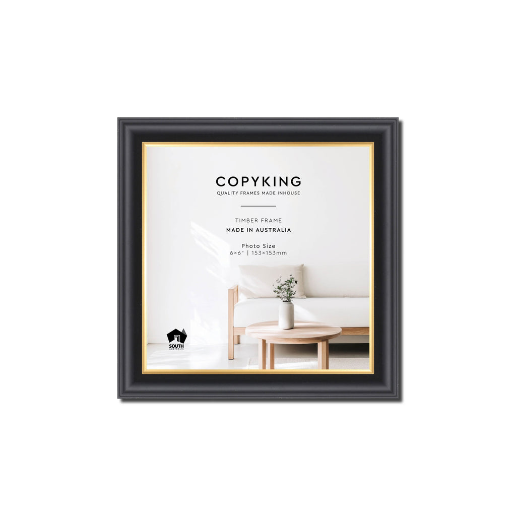 Black/Gold 20mm Wood Square Photo Frame - 6" x 6" (153mm x 153mm)