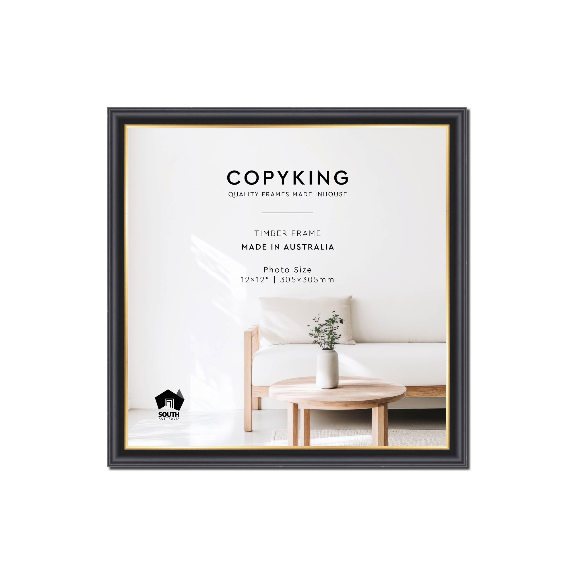Black/Gold 20mm Wood Square Photo Frame - 12" x 12" (305mm x 305mm)